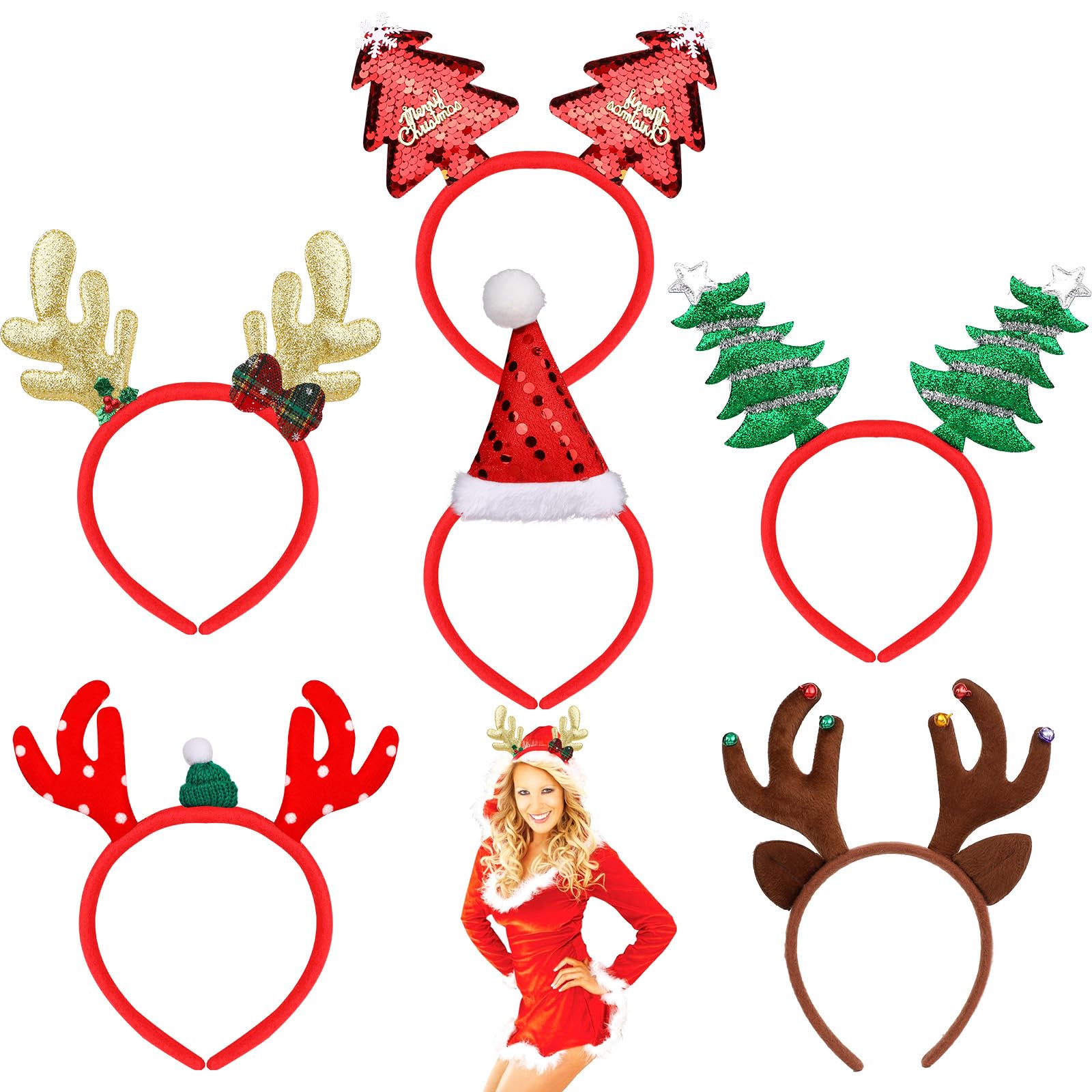 howaf-haarreif-weihnachten-6-st-ck-haarschmuck-tannenbaum-rentier image 1