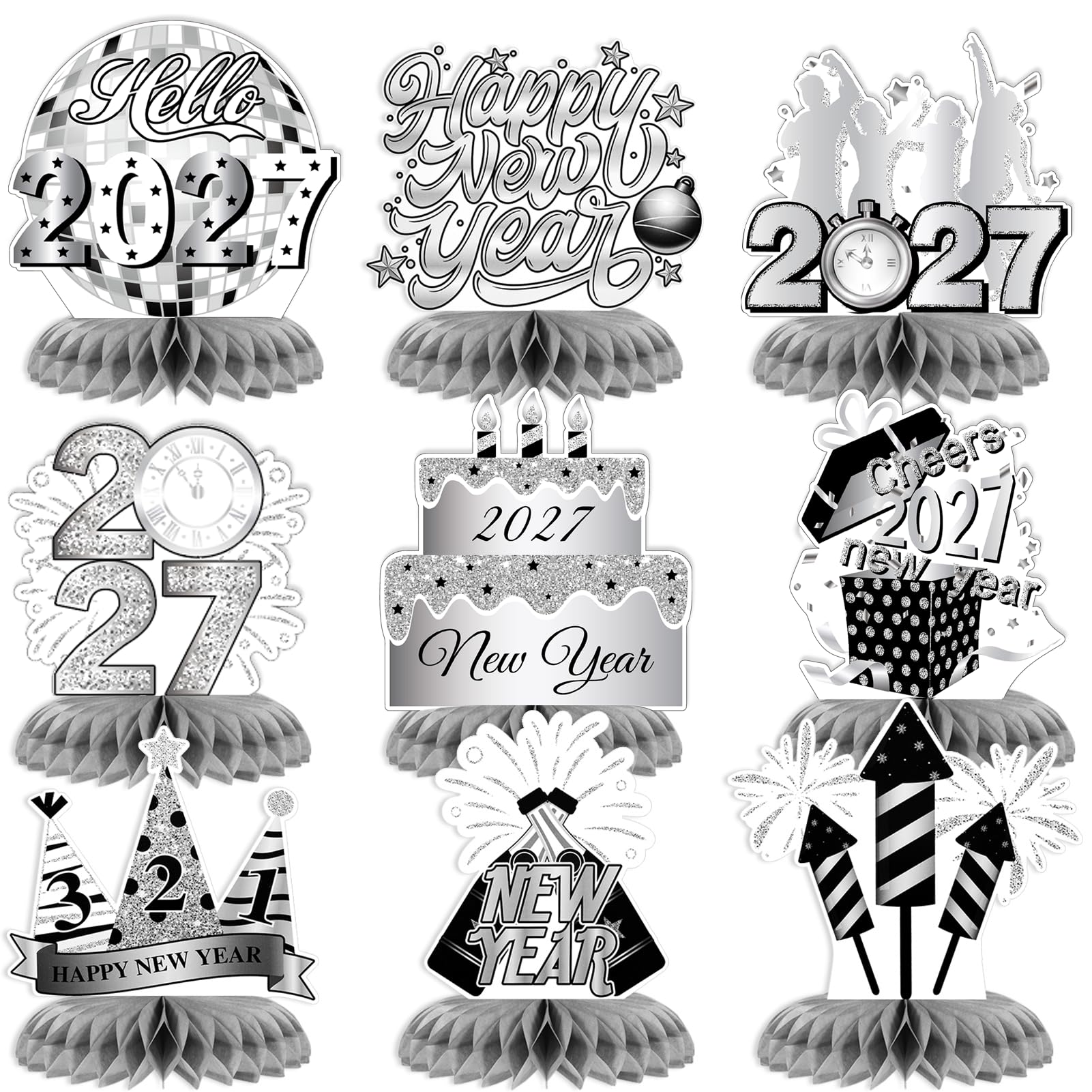 howaf-silvester-deko-2027-tischdeko-silber-9-teilig-waben image 1