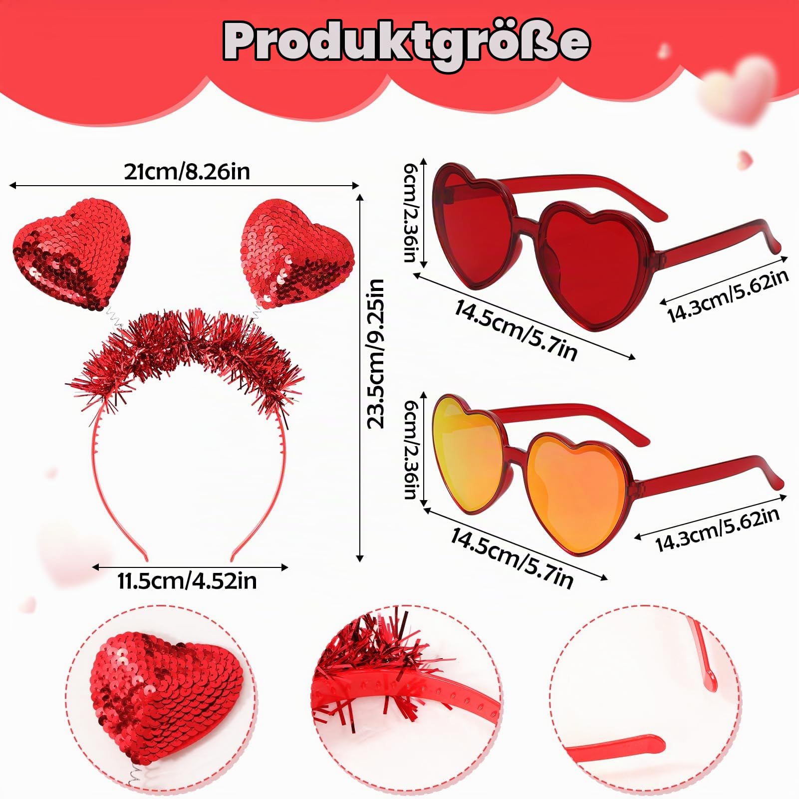 howaf-herz-haarreif-set-herzbrille-valentinstag-rot image 2