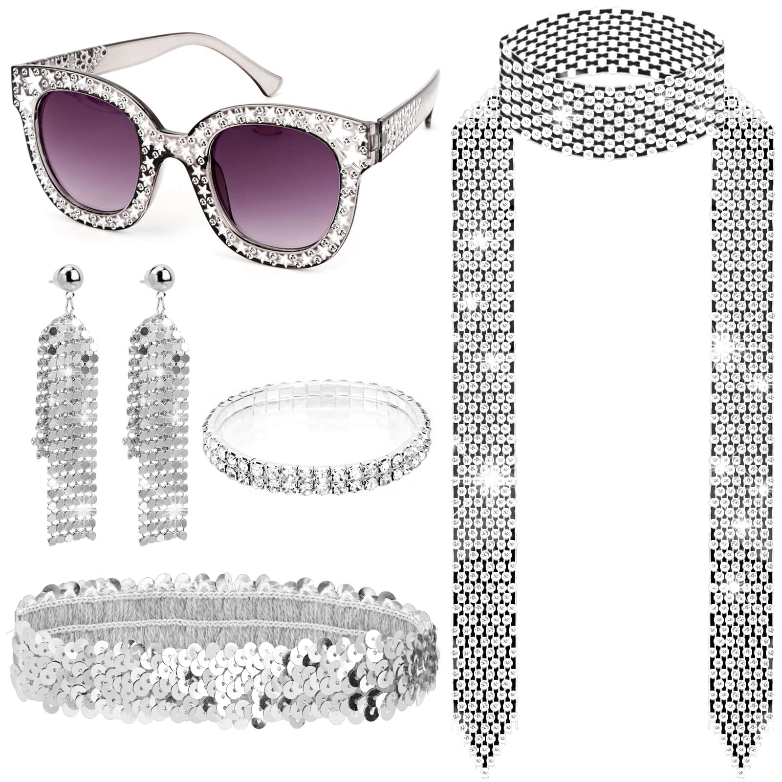 howaf-disco-1-70er-kost-m-set-brille-damen-disco-glitzer image 1