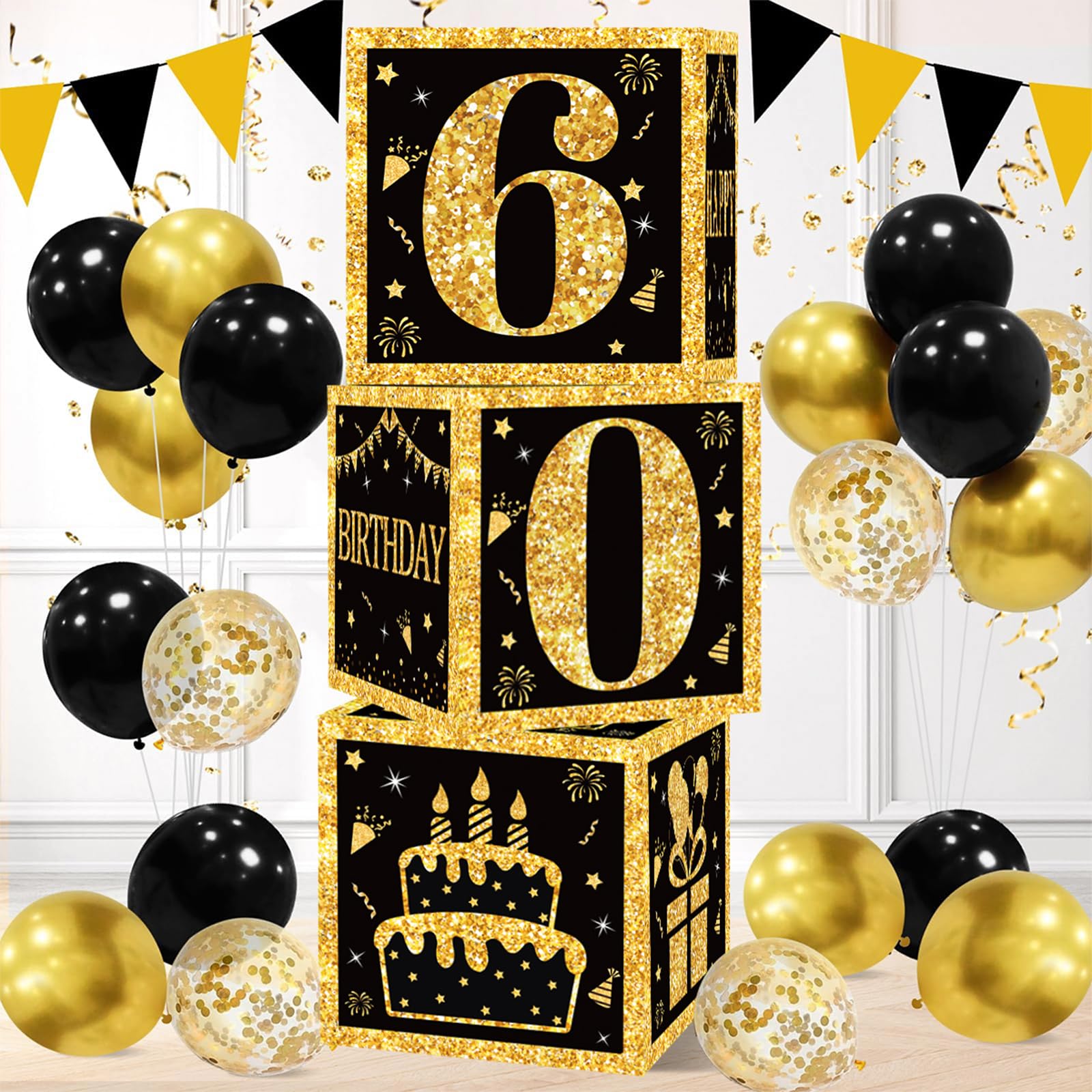 qifu-ballon-boxen-60-geburtstag-deko-schwarz-gold-3-stk image 1