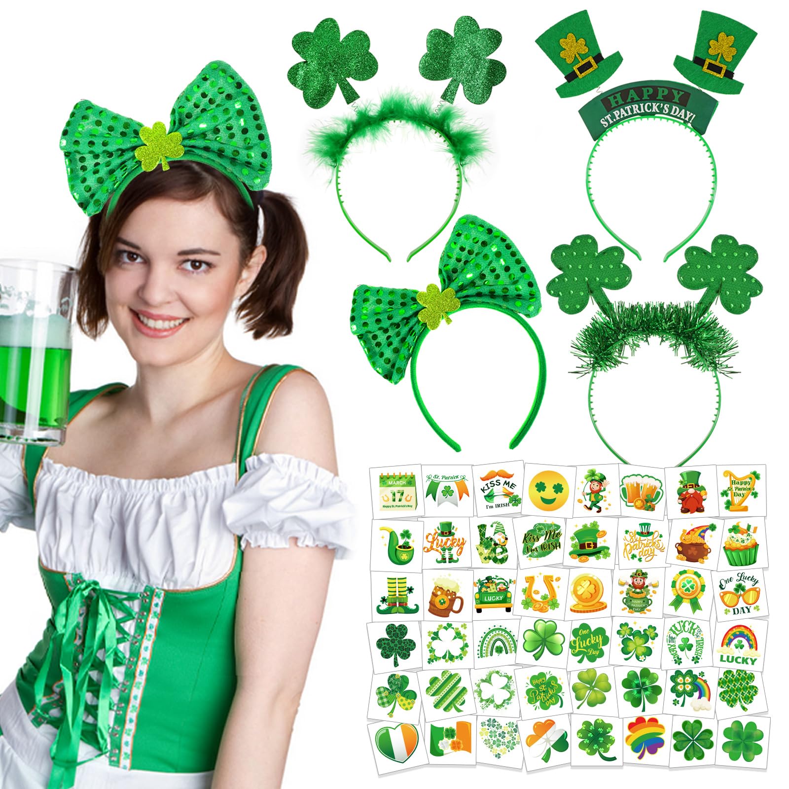 howaf-st-patricks-day-haarreif-set-4-stk-gr-n-mit-tattoos image 1