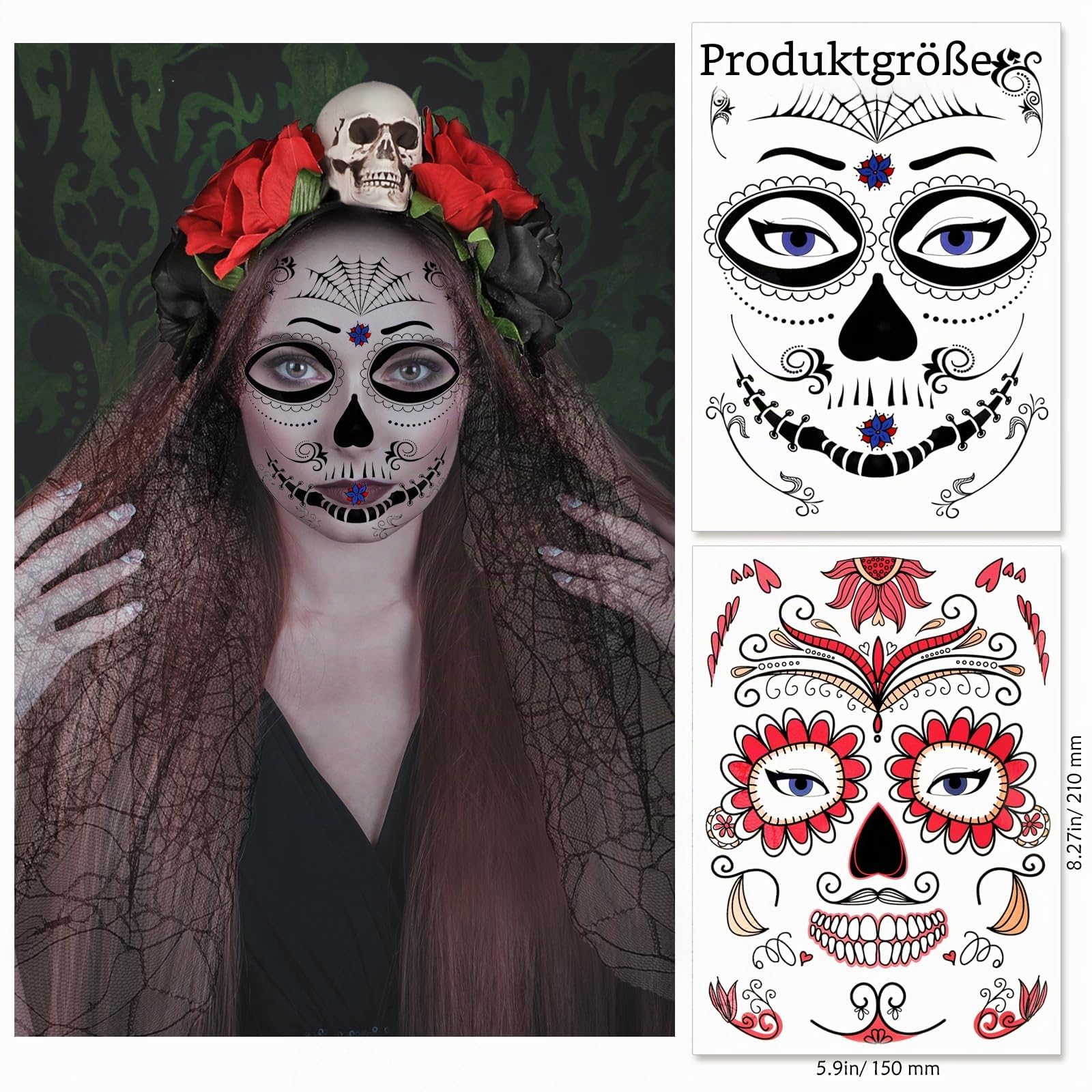 howaf-tag-der-toten-haarreif-schwarz-mit-schleier-und-tattoo image 3