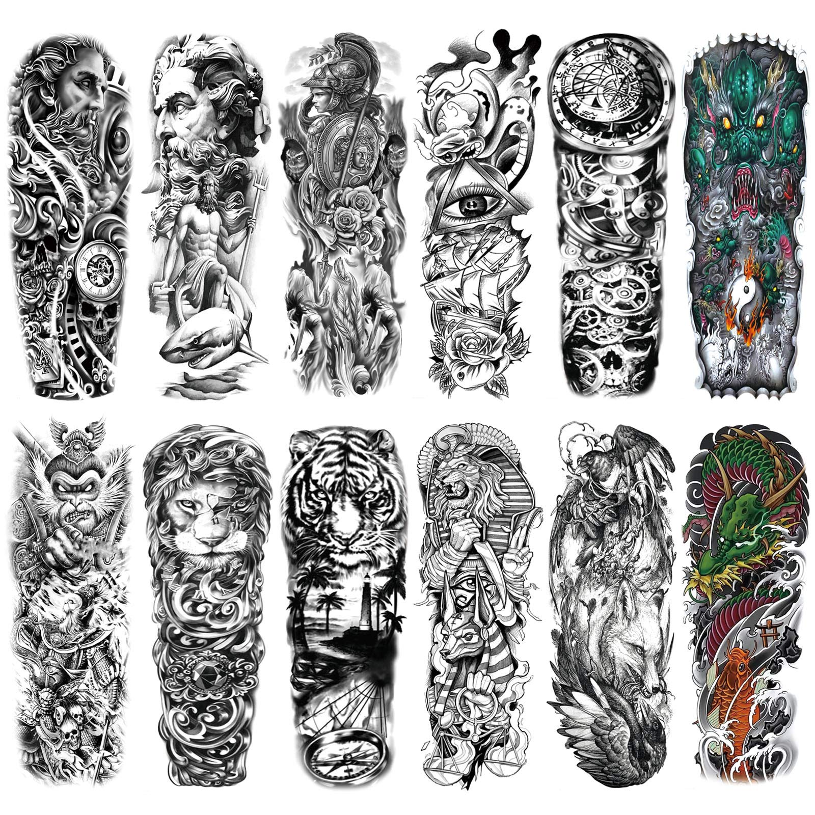 howaf-tempor-re-tattoos-rmel-12-bl-tter-l-we-tiger-wasserdicht image 1