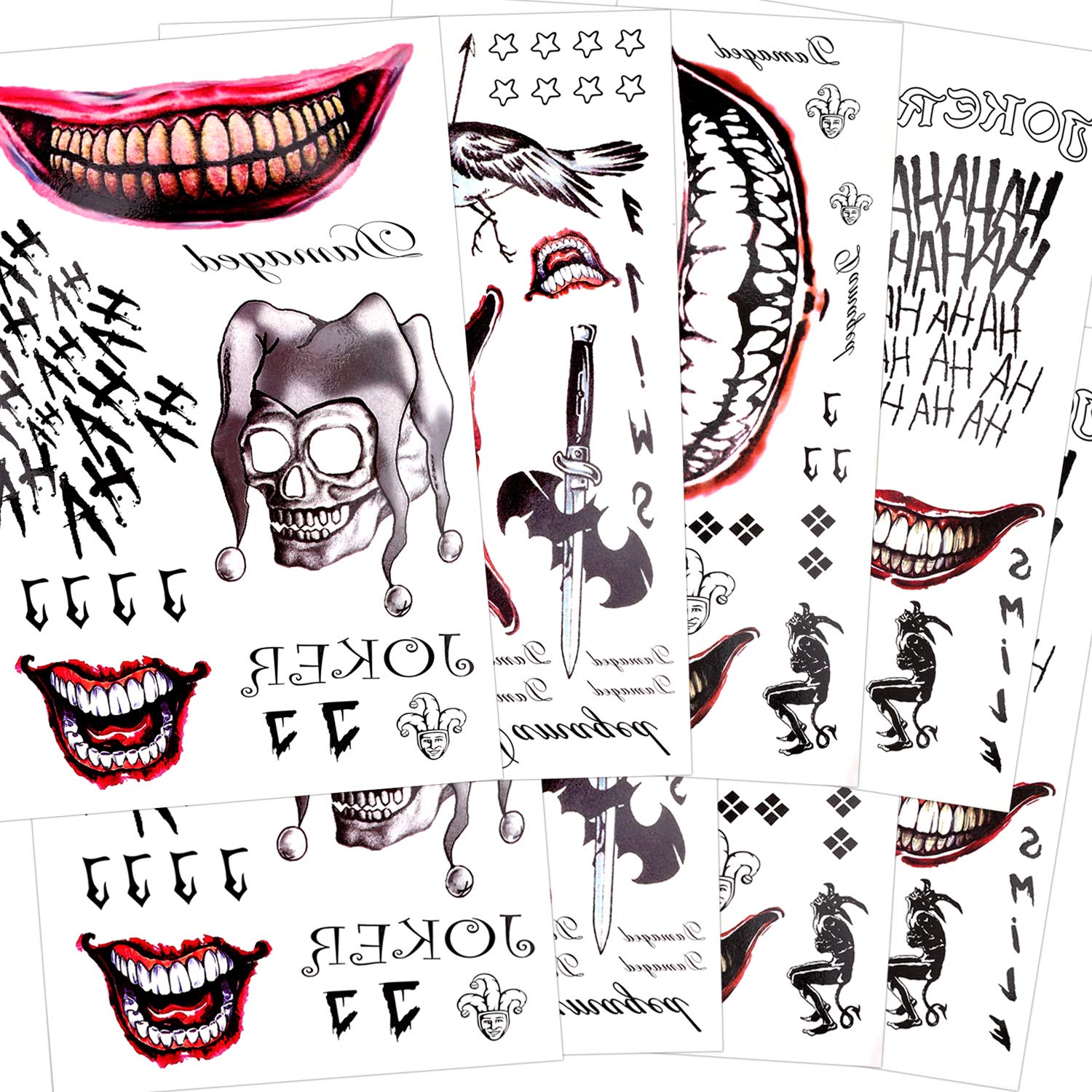 howaf-temporary-tattoos-joker-halloween-gesichtstattoos-8-blatt-clown image 4