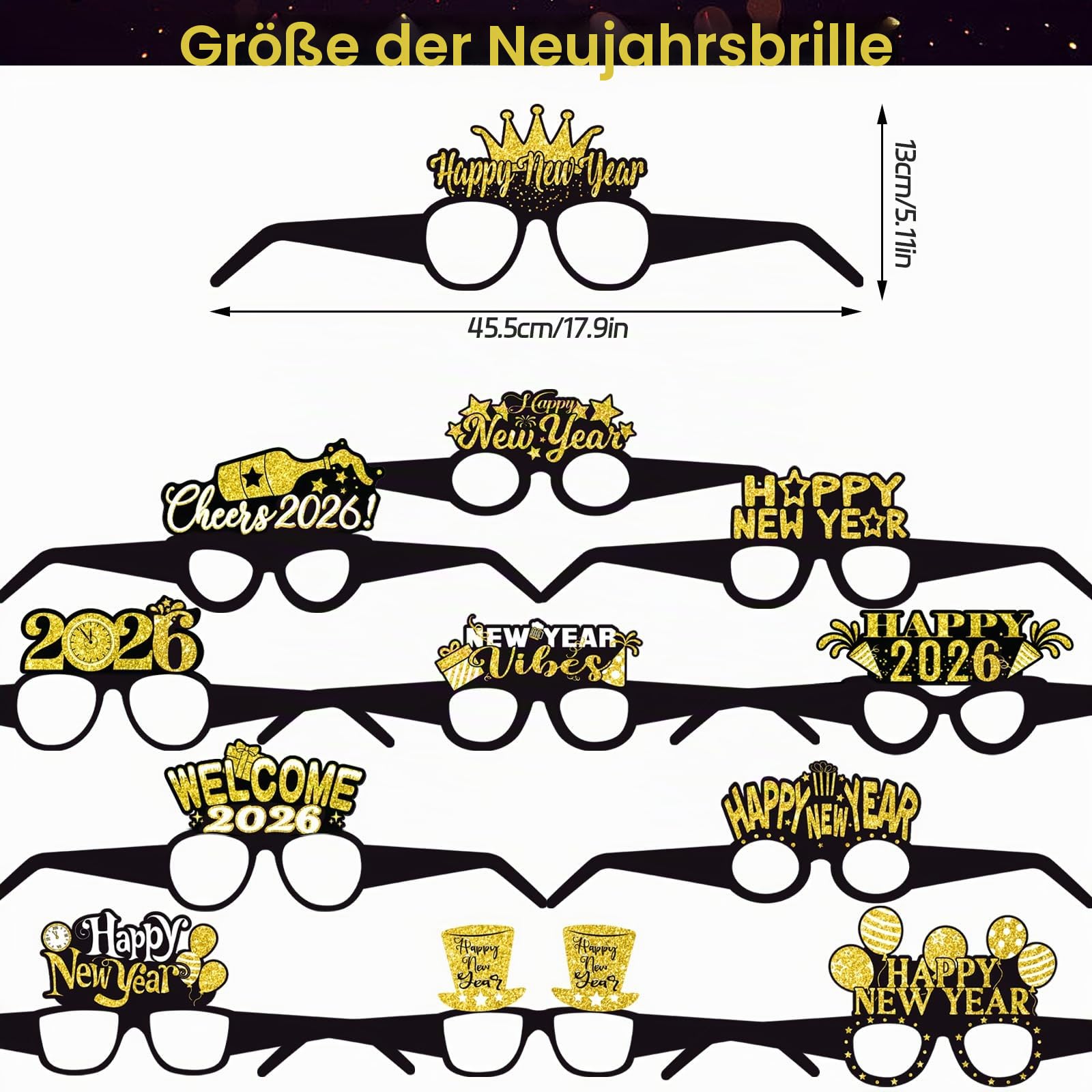 howaf-silvester-deko-2027-24tlg-partyh-te-brillen-schwarz-gold image 3