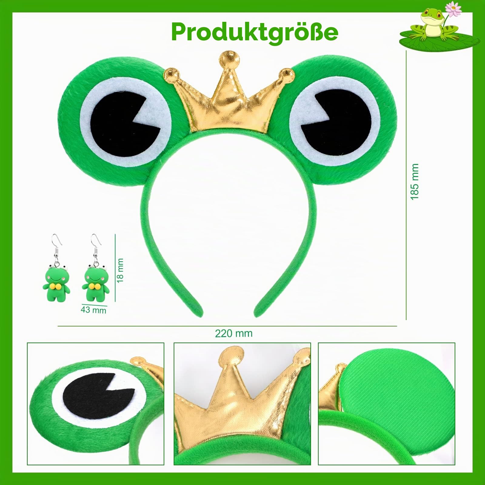 howaf-frosch-kost-m-damen-set-haarreif-herzbrille-handschuhe image 2