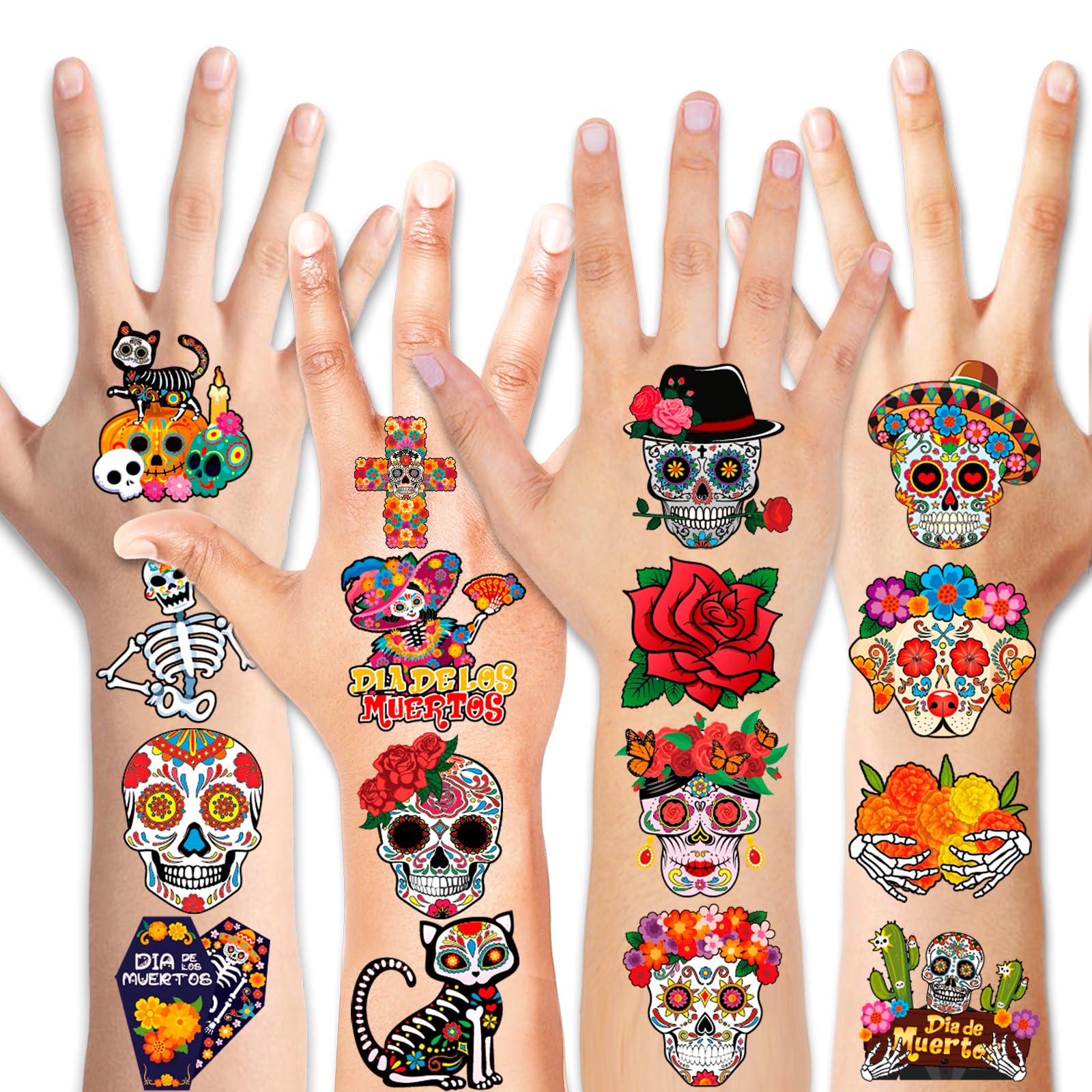 howaf-halloween-tattoo-kinder-96-st-ck-tag-der-toten-totenkopf image 2