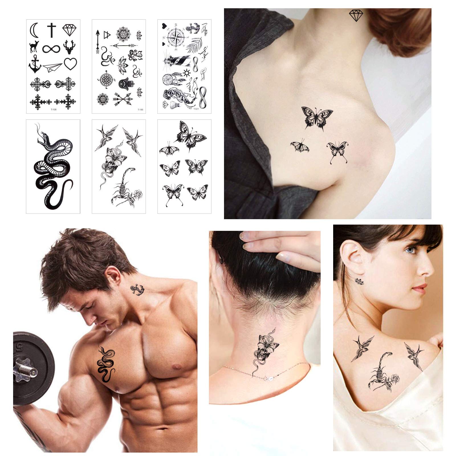 howaf-temporary-tattoos-schwarz-rose-blume-50-blatt-wasserdicht image 6