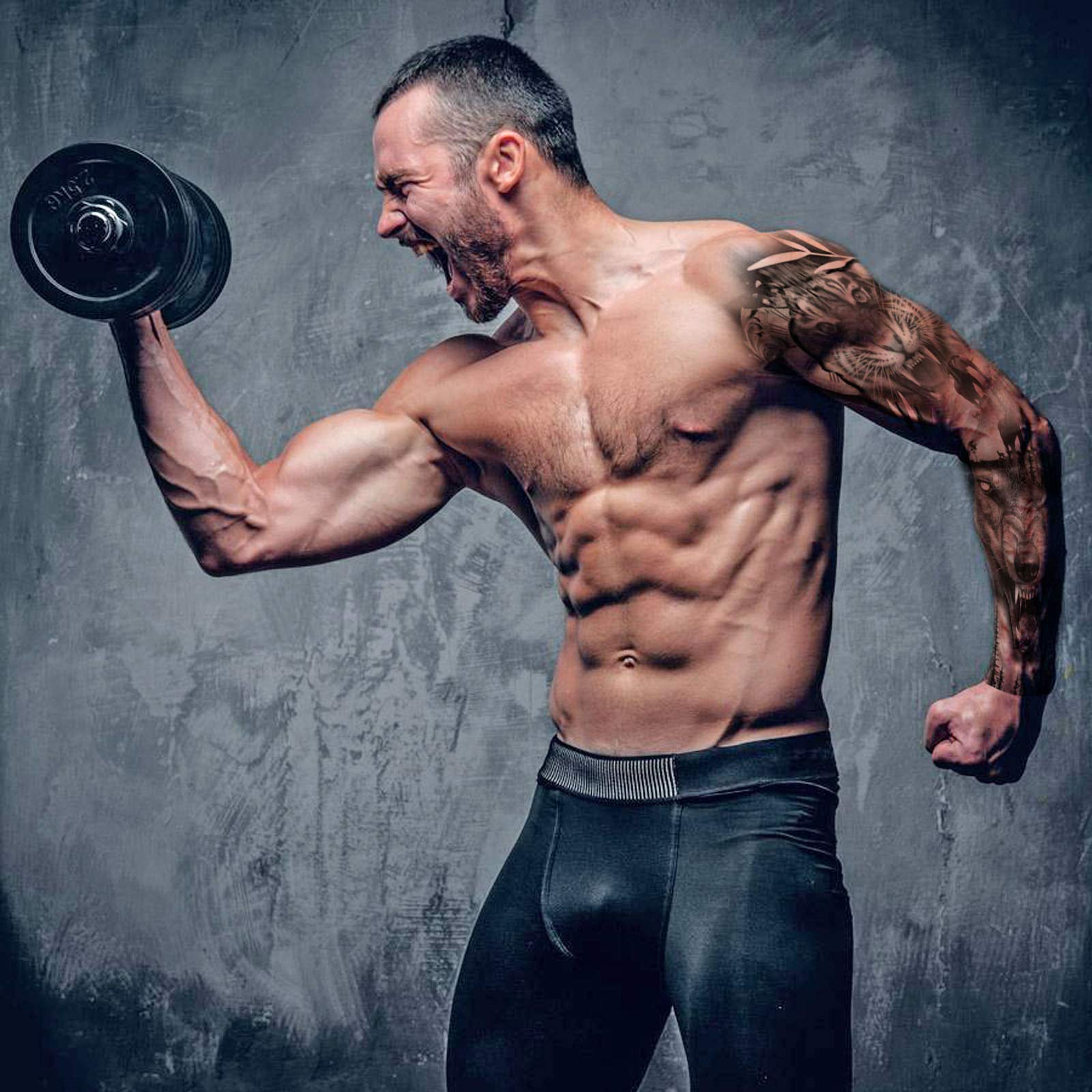 howaf-full-arm-tattoos-tempor-r-wolf-l-we-8-bl-tter-wasserdicht image 6