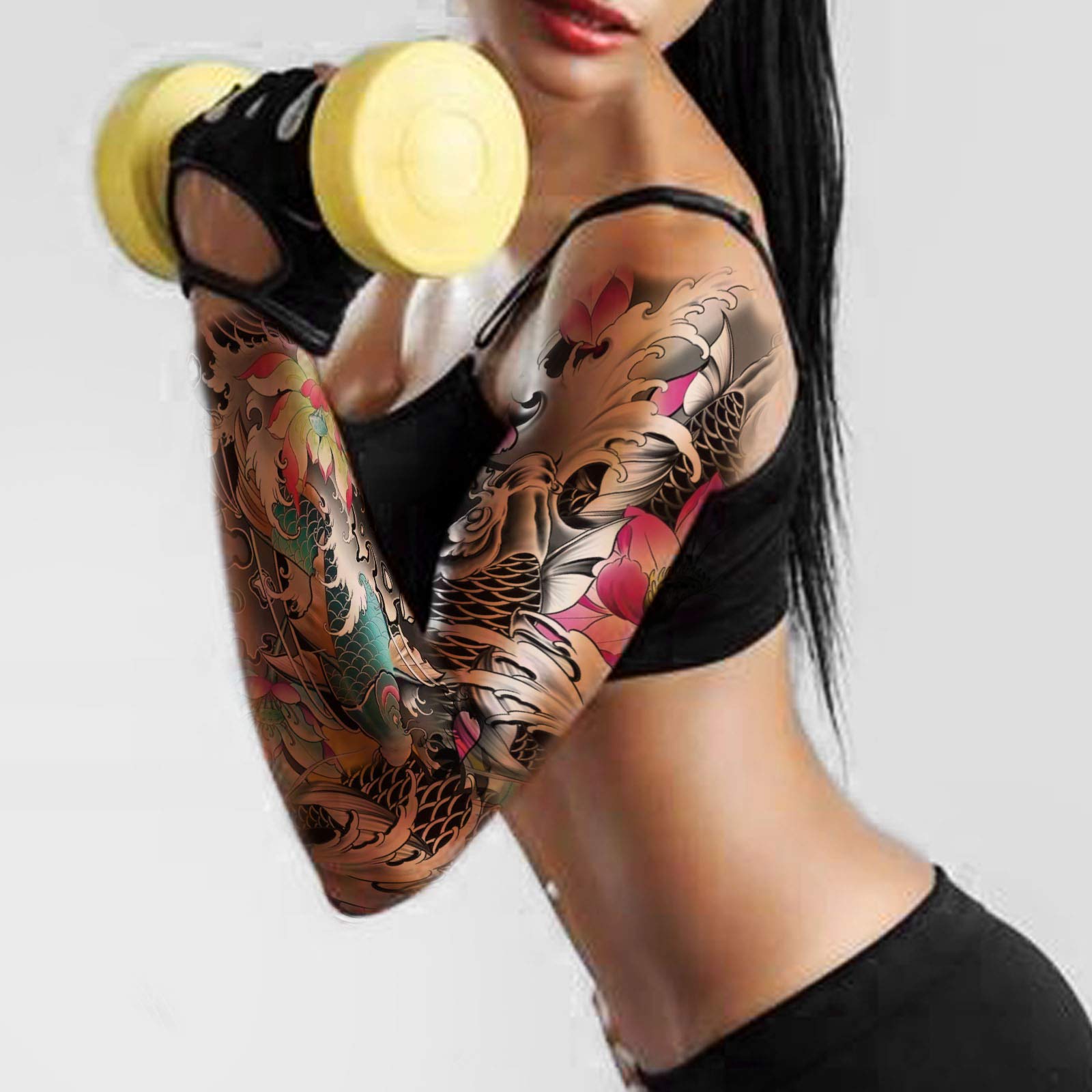howaf-tempor-re-tattoos-full-arm-11-bl-tter-schwarz-wasserdicht image 5