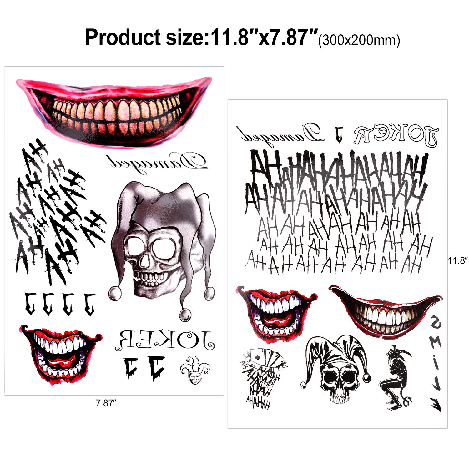 howaf-temporary-tattoos-joker-halloween-gesichtstattoos-8-blatt-clown image 2