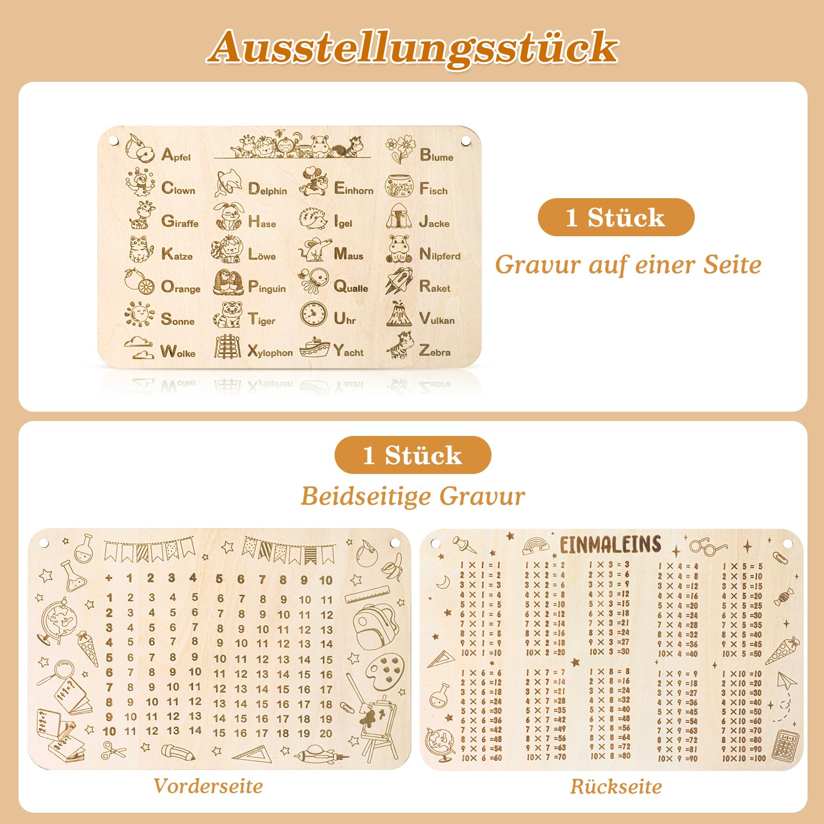 howaf-lernbrettchen-holz-2-st-ck-schult-te-f-llung-einmaleins image 2