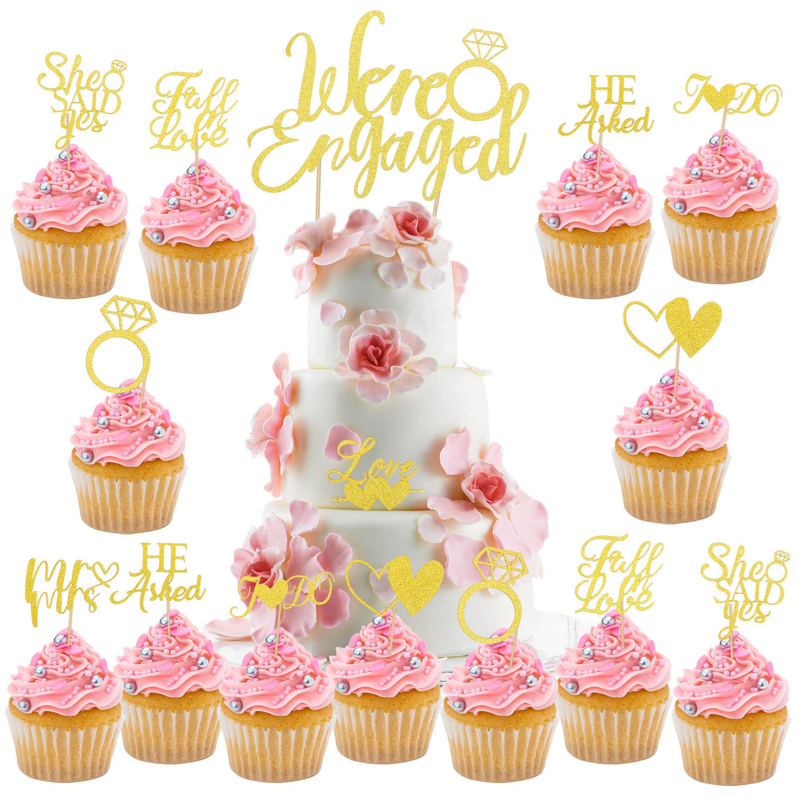 howaf-we-re-engaged-cake-topper-gold-25-st-ck-tortendeko image 1