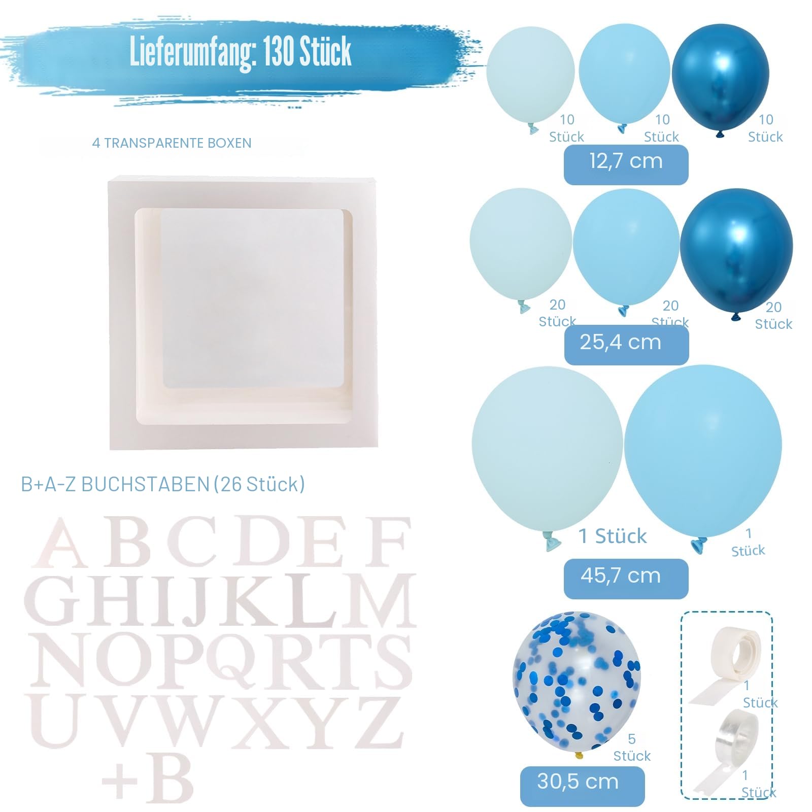 qifu-babyparty-deko-junge-blau-130-teile-box-und-ballons image 2