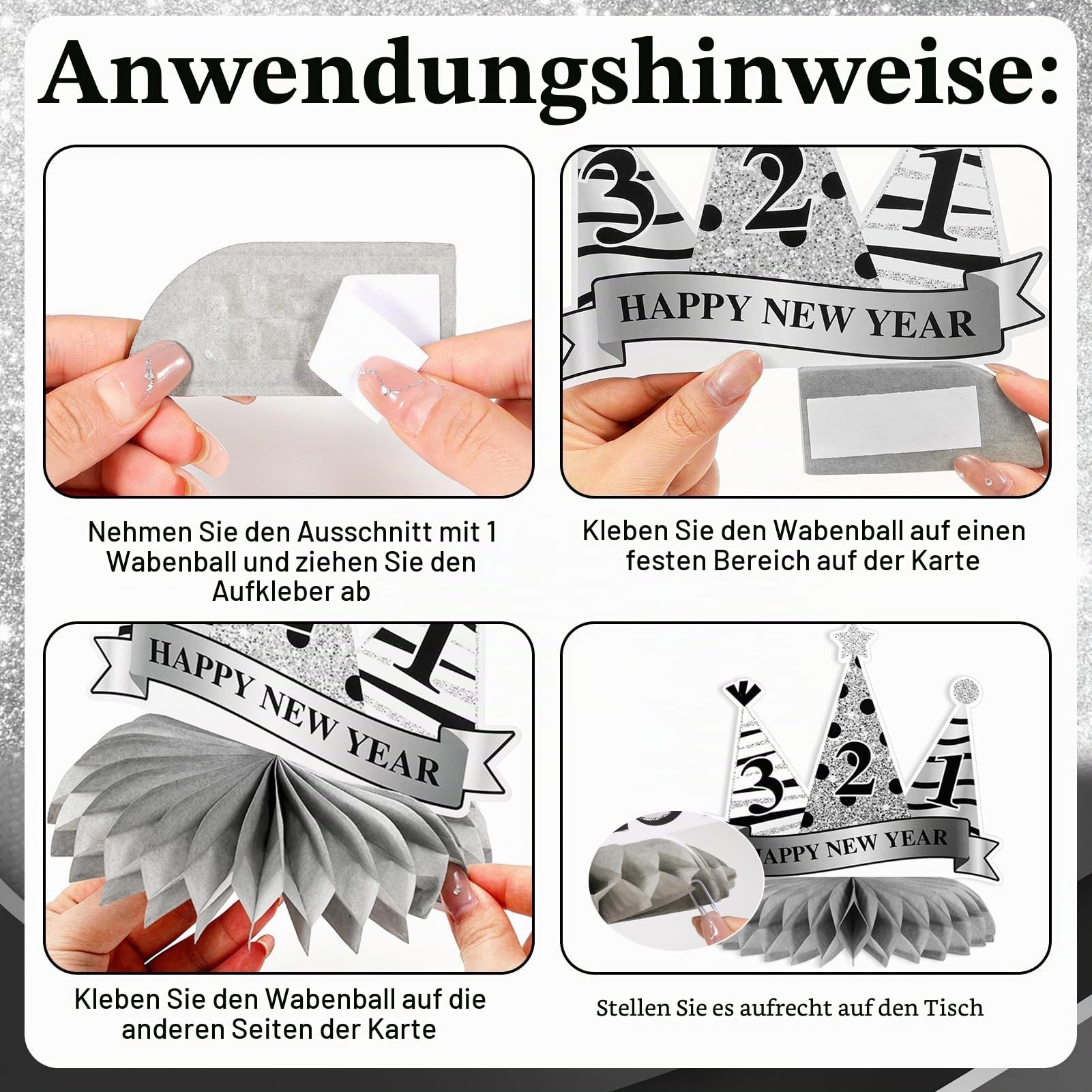 howaf-silvester-deko-2027-tischdeko-silber-9-teilig-waben image 4