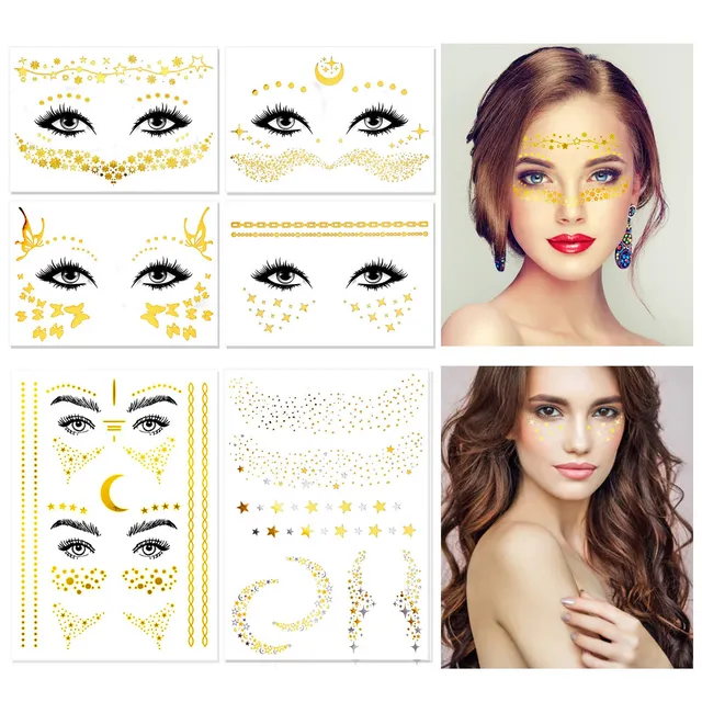 howaf-gesichtstattoo-glitzer-gold-sterne-6-blatt image 1