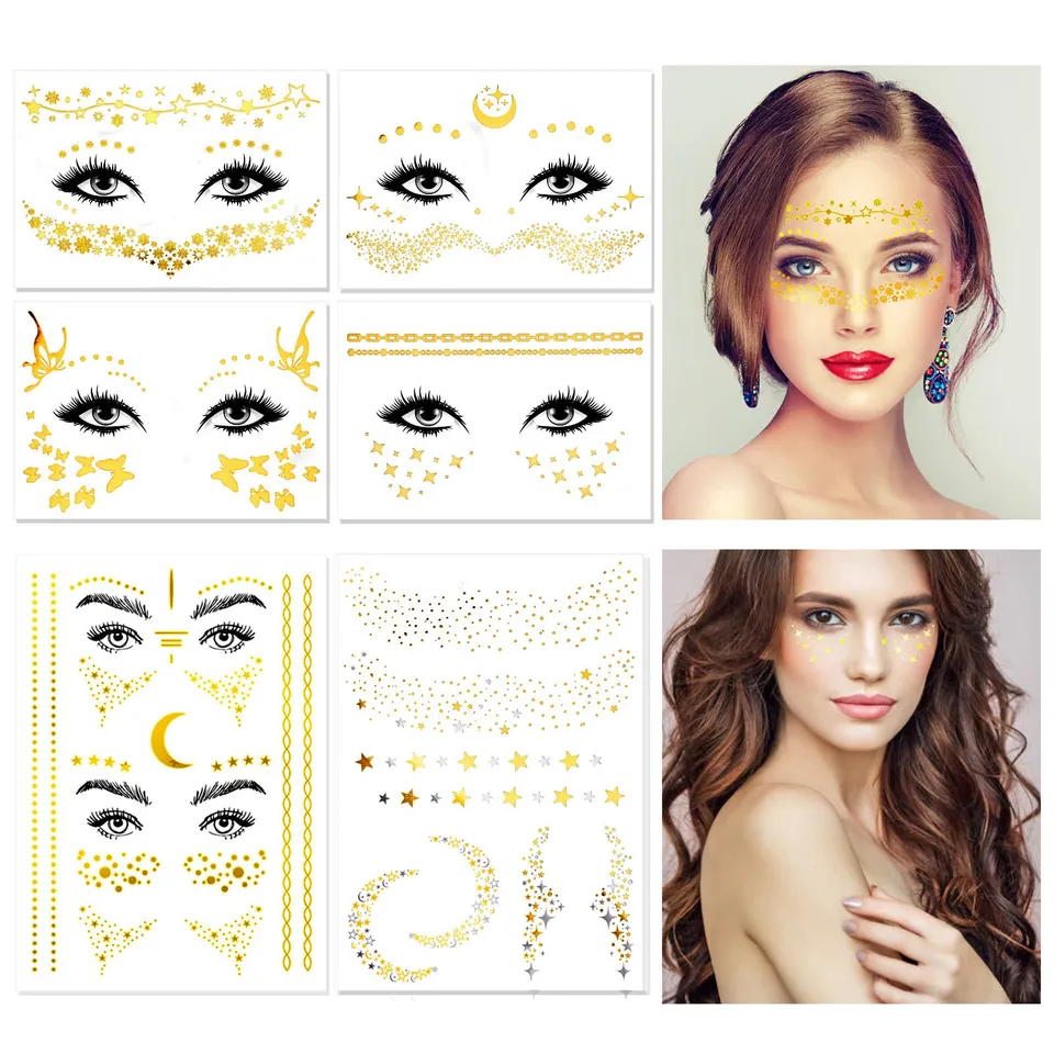 howaf-gesichtstattoo-glitzer-gold-sterne-6-blatt image 1