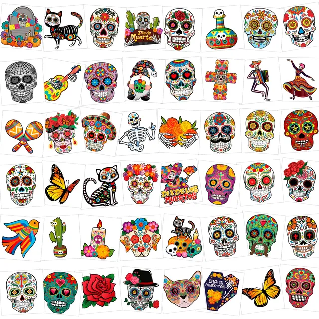 howaf-halloween-tattoo-kinder-96-st-ck-tag-der-toten-totenkopf image 1