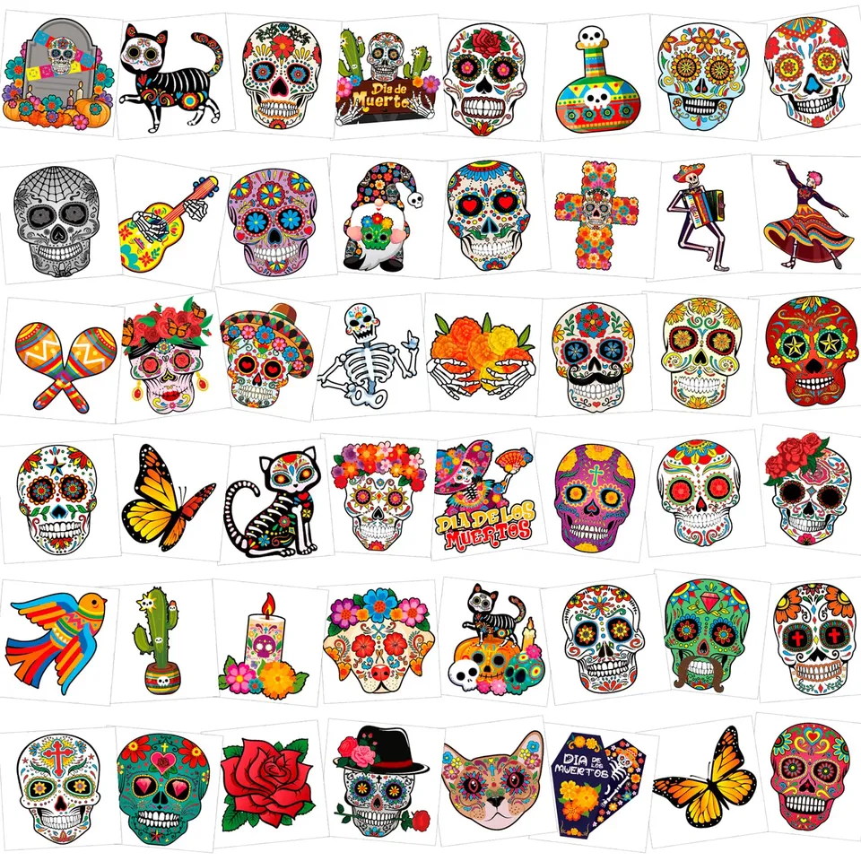 howaf-halloween-tattoo-kinder-96-st-ck-tag-der-toten-totenkopf image 1