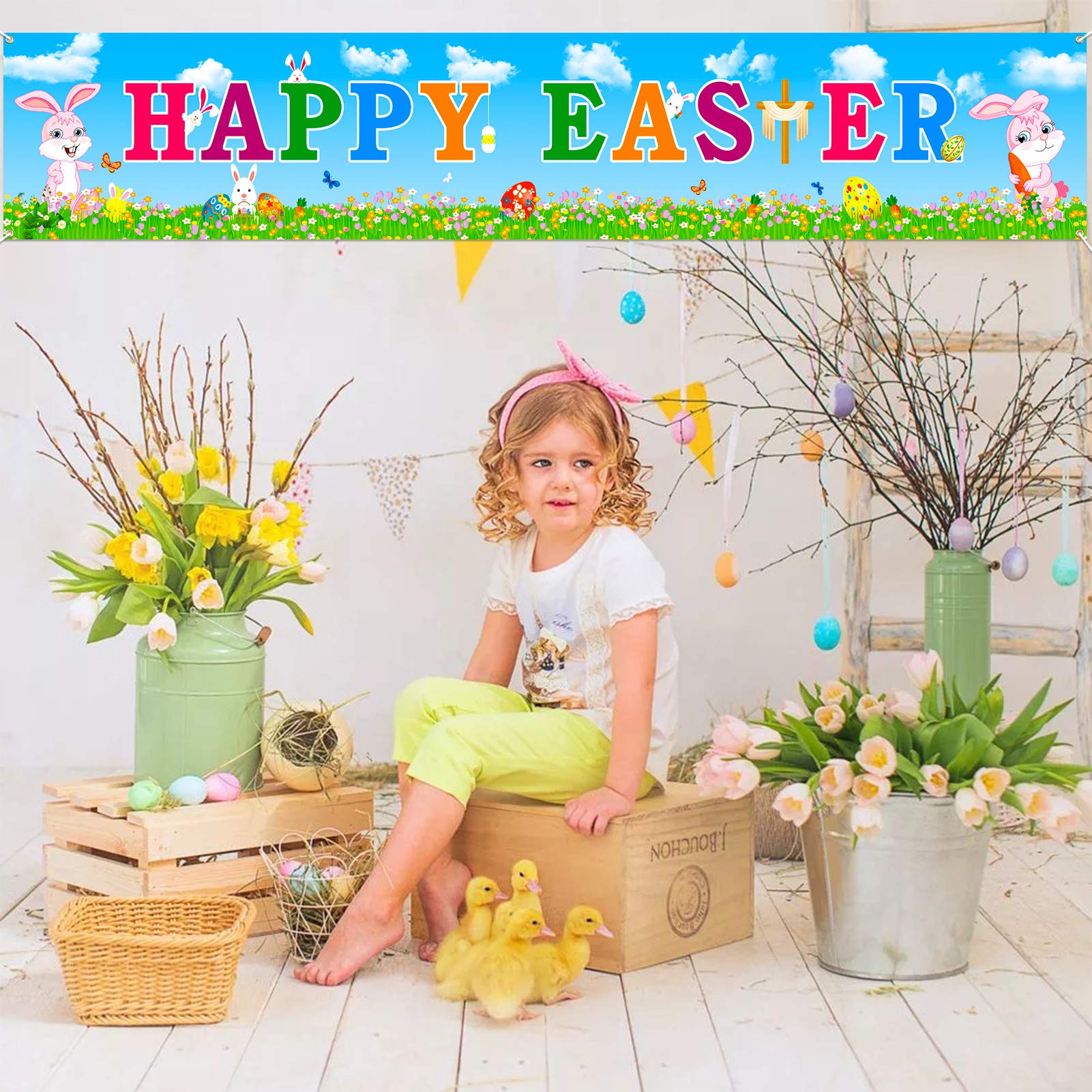 howaf-frohe-ostern-banner-stoff-180x30cm-hase-b-nder image 4