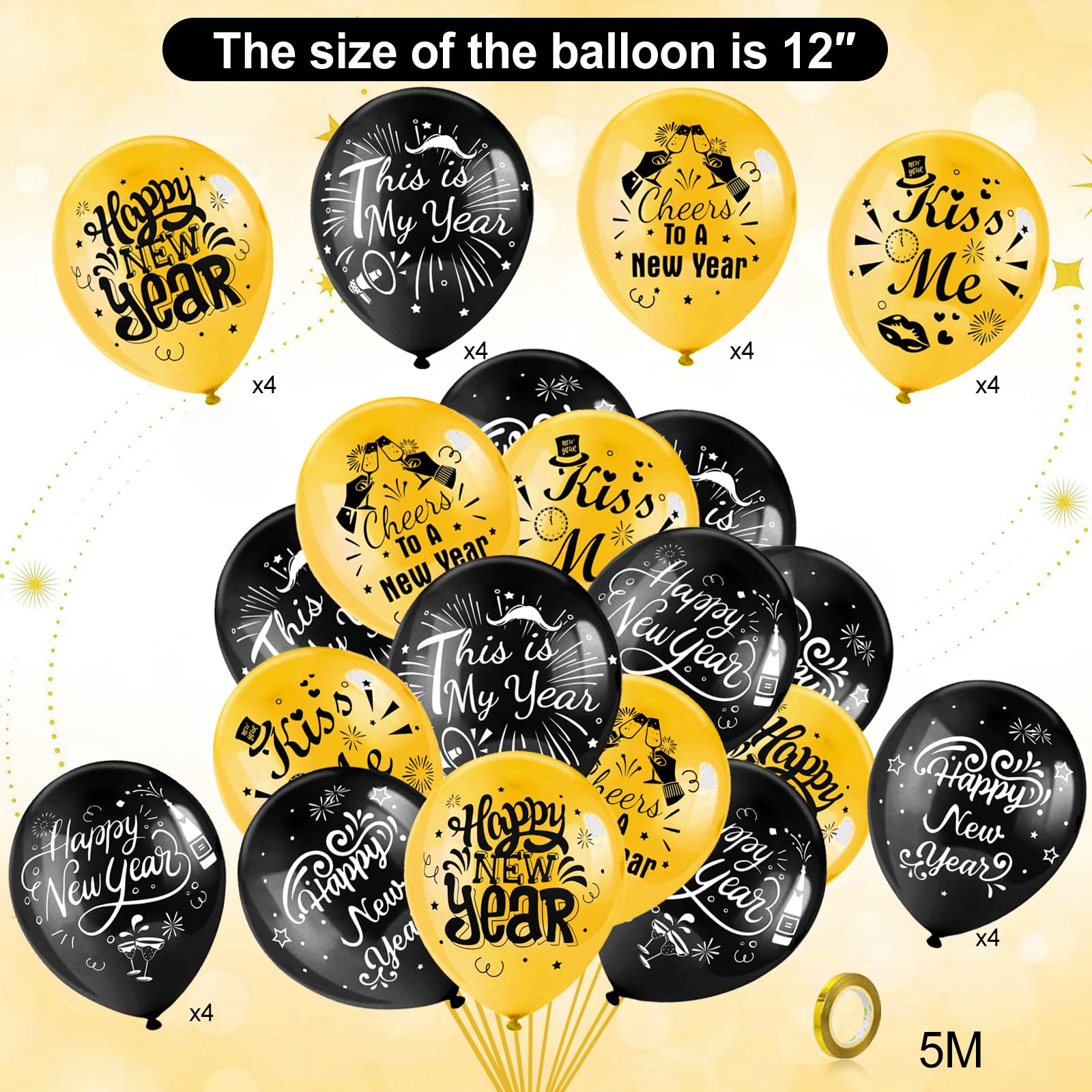 howaf-silvester-deko-2027-schwarz-gold-53tlg-ballons-girlande image 5