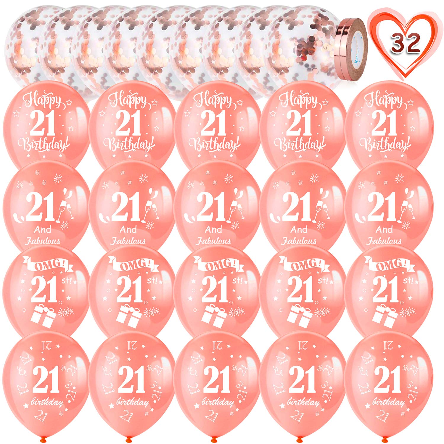 howaf-21-geburtstag-luftballons-rosegold-30-st-ck-konfetti-set image 2