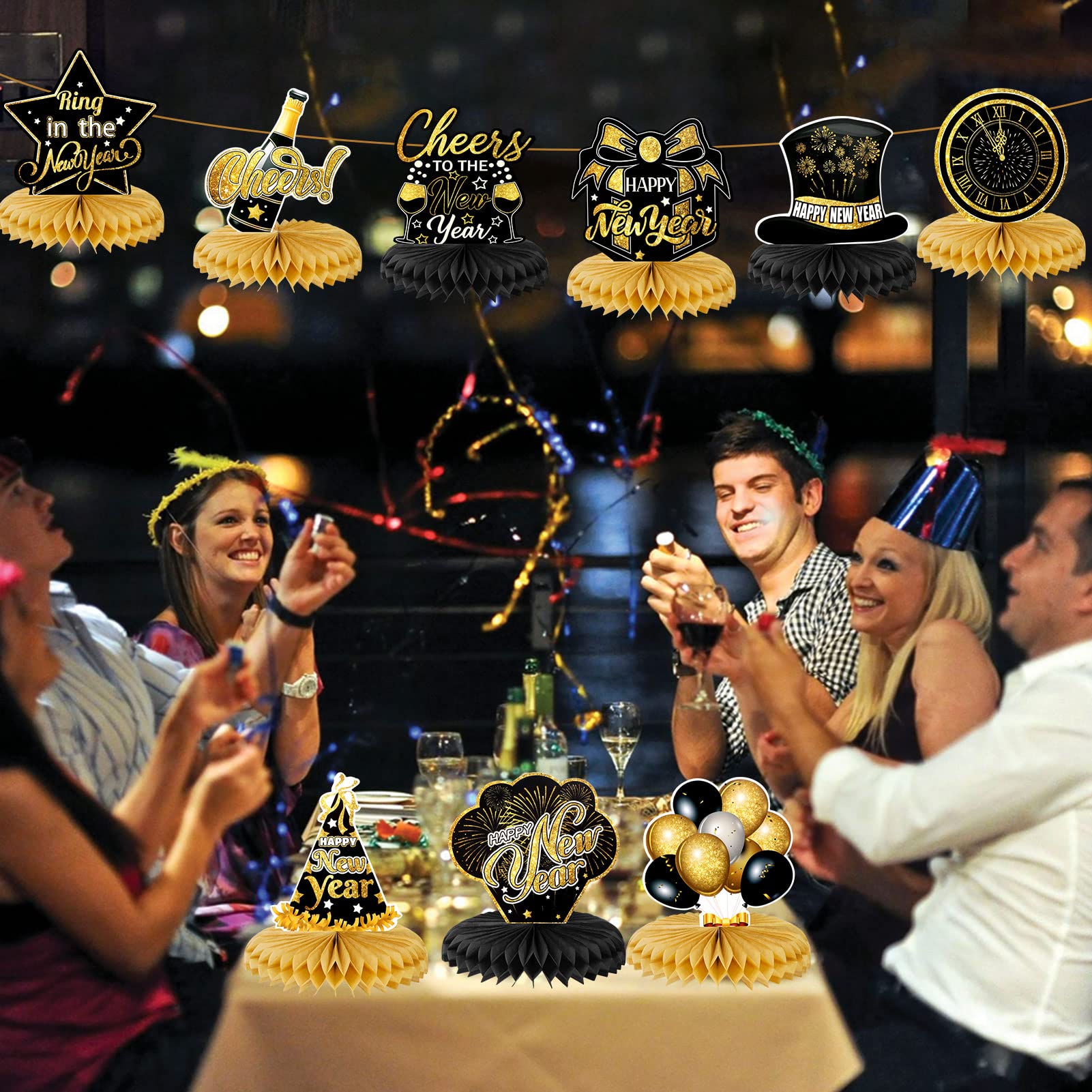 howaf-silvester-deko-2027-bienenwabe-tischdeko-schwarz-gold-9-stk image 6