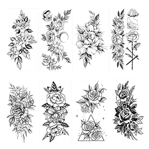 howaf-temporary-tattoos-schwarz-rose-8-bl-tter-blumen image 8