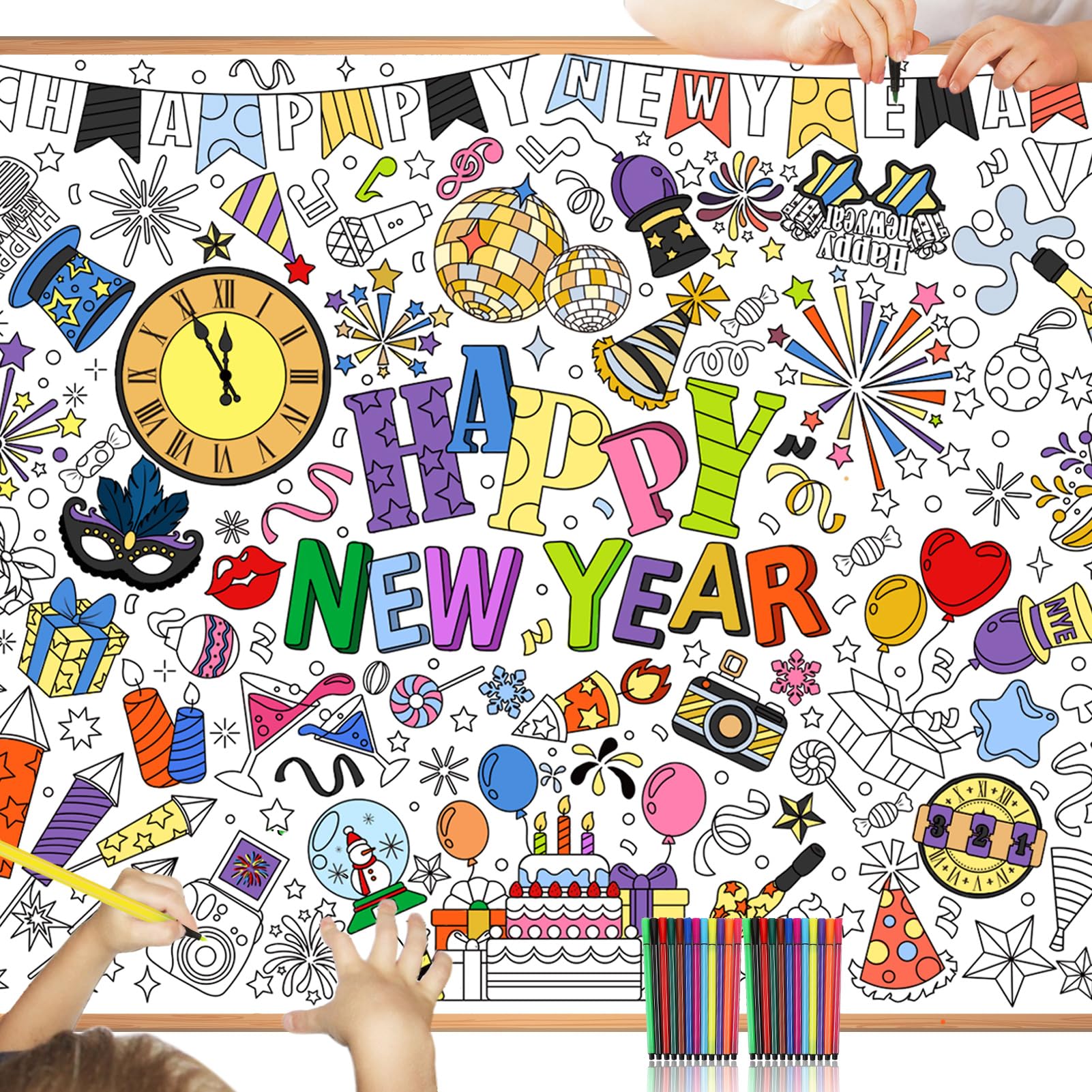 howaf-happy-new-year-ausmal-tischdecke-mit-24-stiften image 1