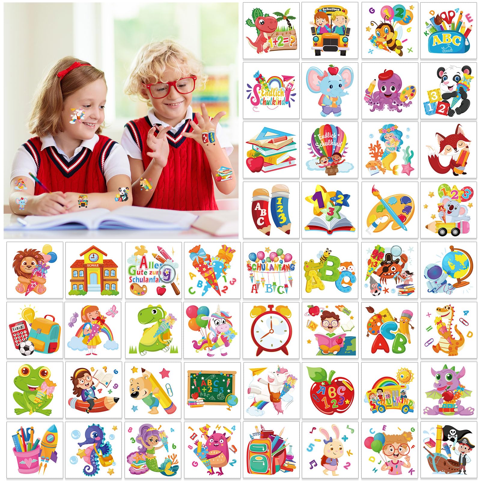 howaf-einschulung-tattoos-96-teilig-kindertattoos-schulanfang image 2
