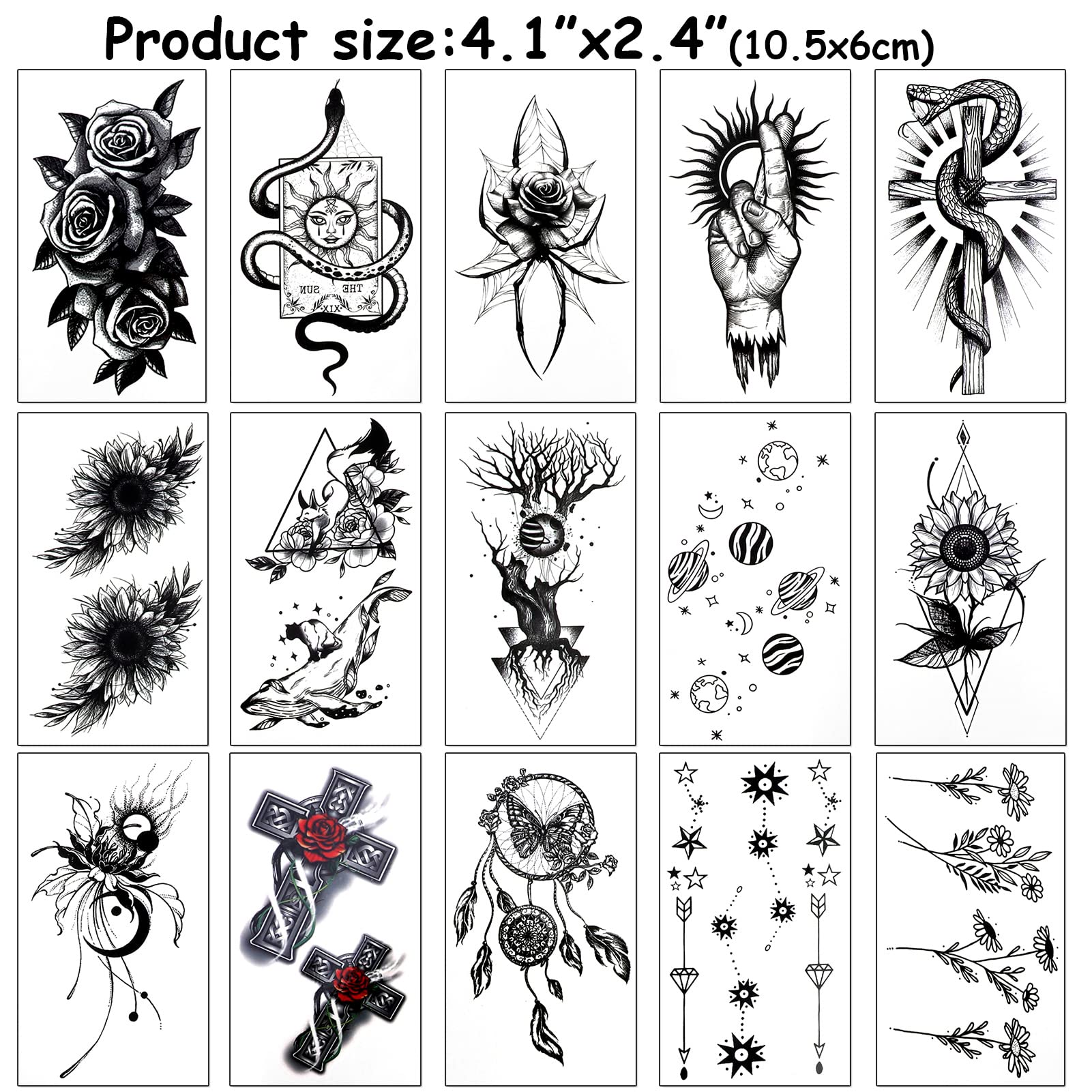 howaf-temporary-tattoos-45-blatt-rote-rose-tattoo-aufkleber-schwarz image 2