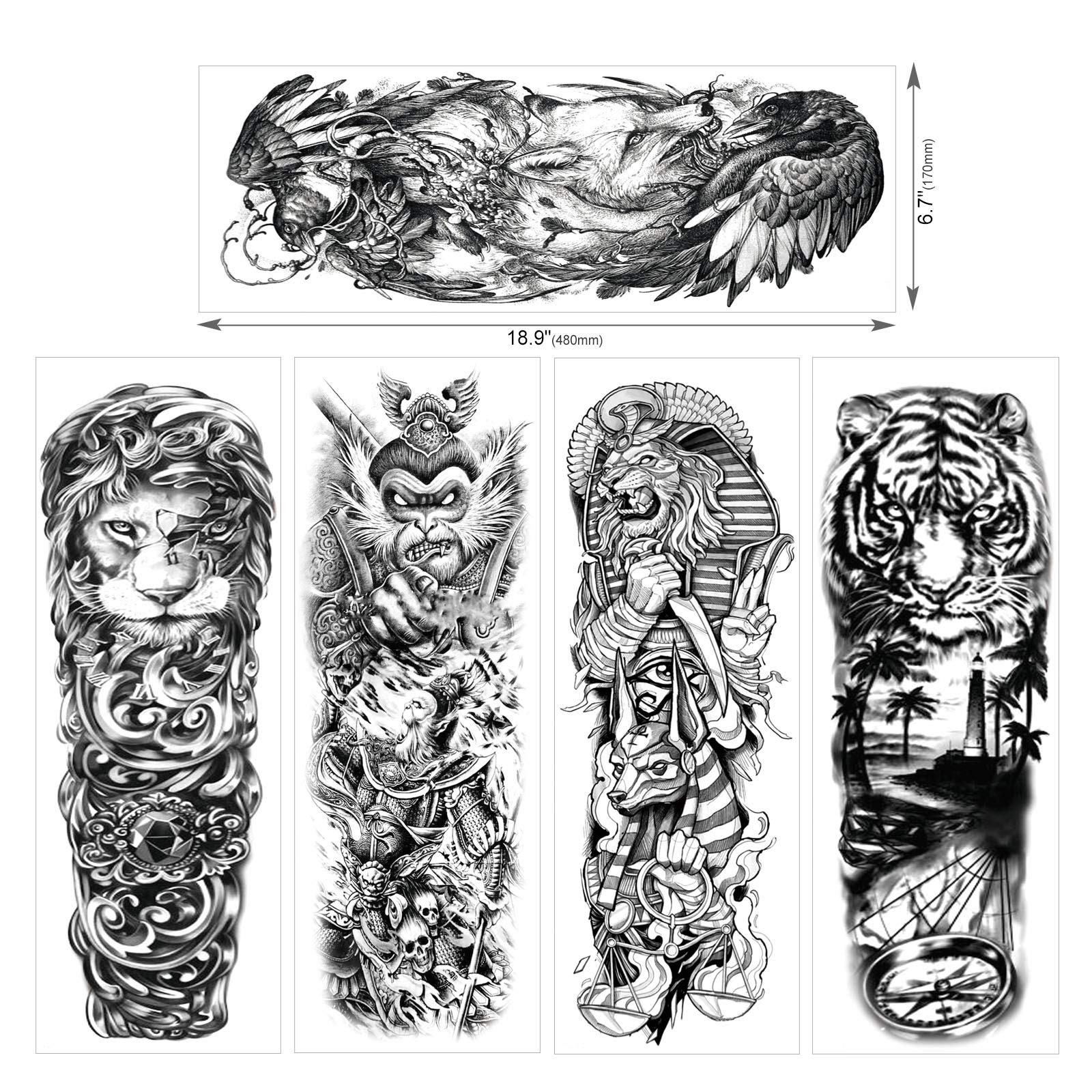 howaf-tempor-re-tattoos-rmel-12-bl-tter-l-we-tiger-wasserdicht image 3
