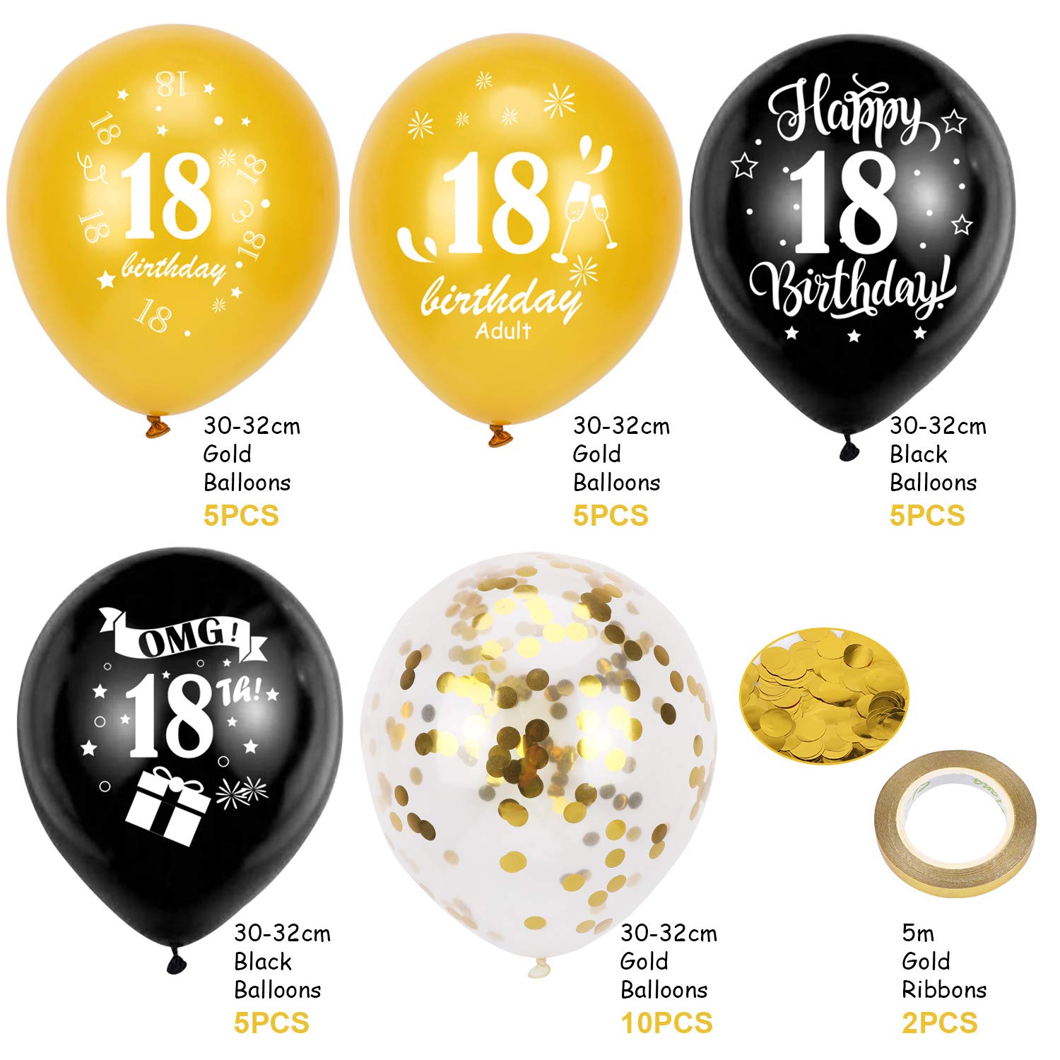 howaf-18-geburtstag-luftballons-schwarz-gold-30-tlg-12-zoll image 3