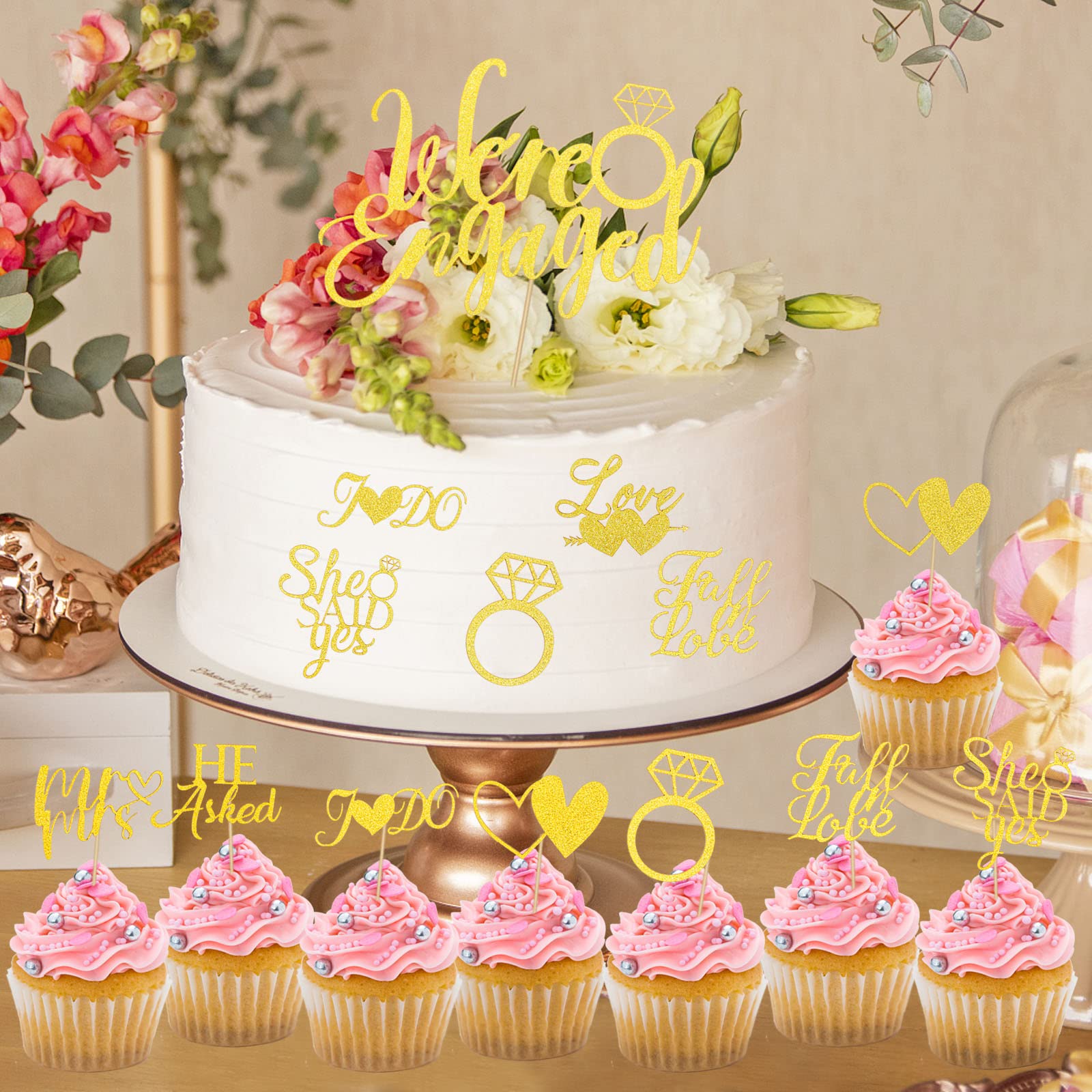 howaf-we-re-engaged-cake-topper-gold-25-st-ck-tortendeko image 6