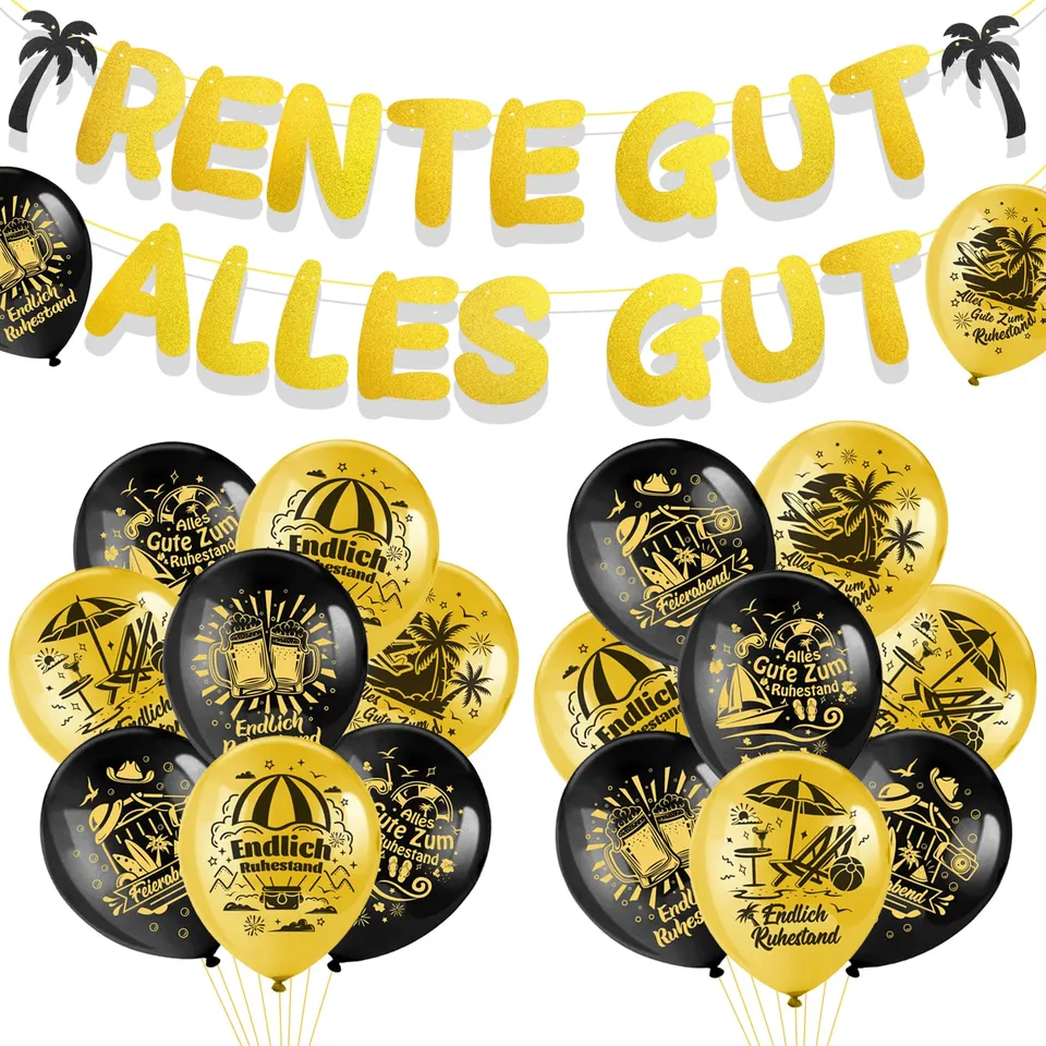 howaf-rente-gut-alles-gut-ruhestand-deko-set-19-tlg-schwarz-gold image 1