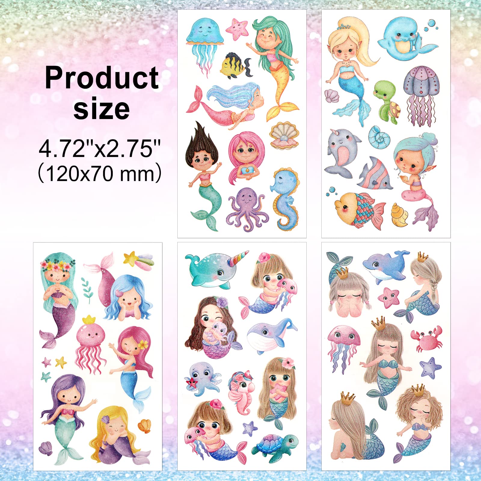 howaf-meerjungfrau-tempor-re-tattoos-kinder-glitzer-10-bl-tter image 2