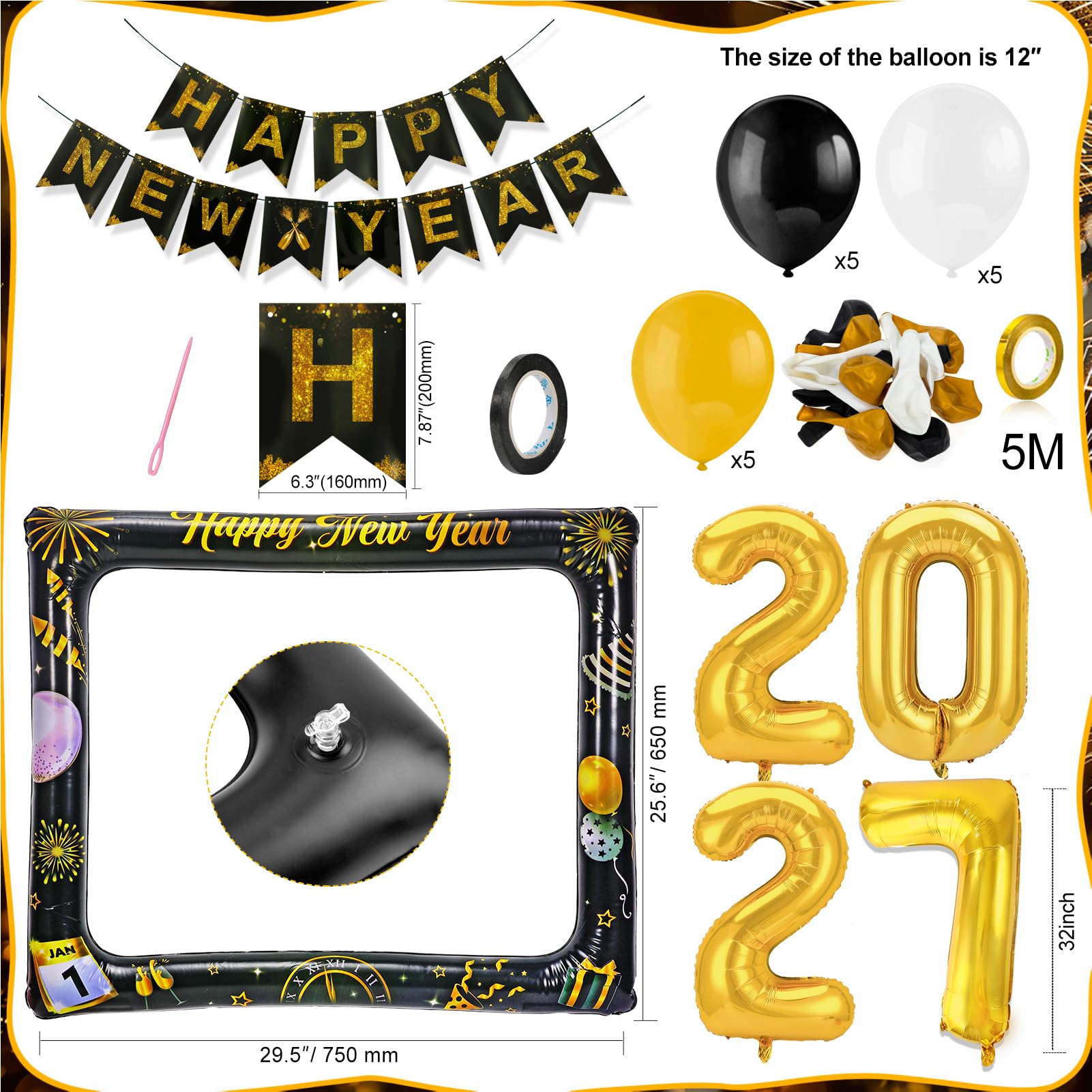howaf-silvester-deko-2027-party-set-42-teile-schwarz-gold image 4