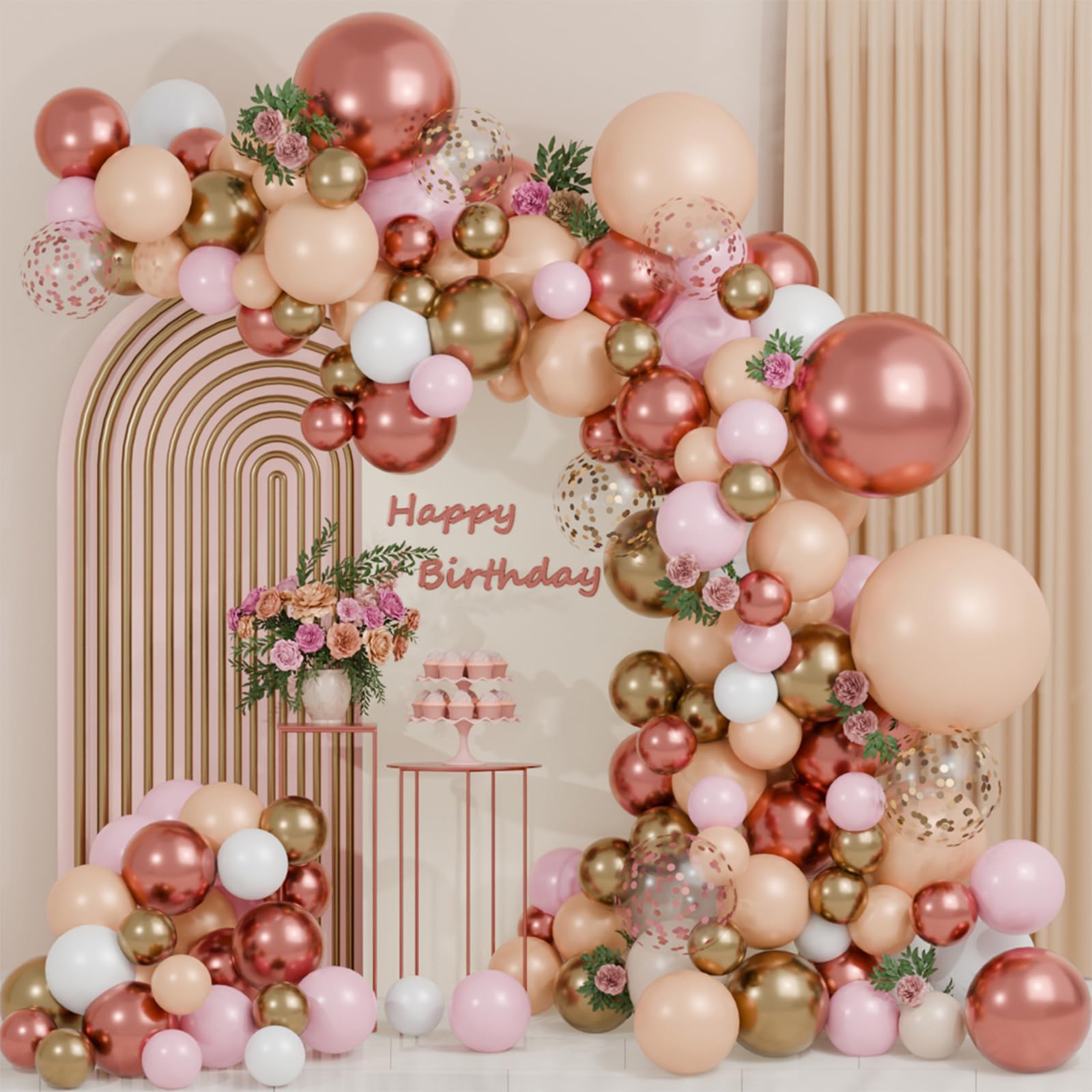 qifu-ballon-girlande-rosa-114-teilig-ballonbogen-rosegold image 1
