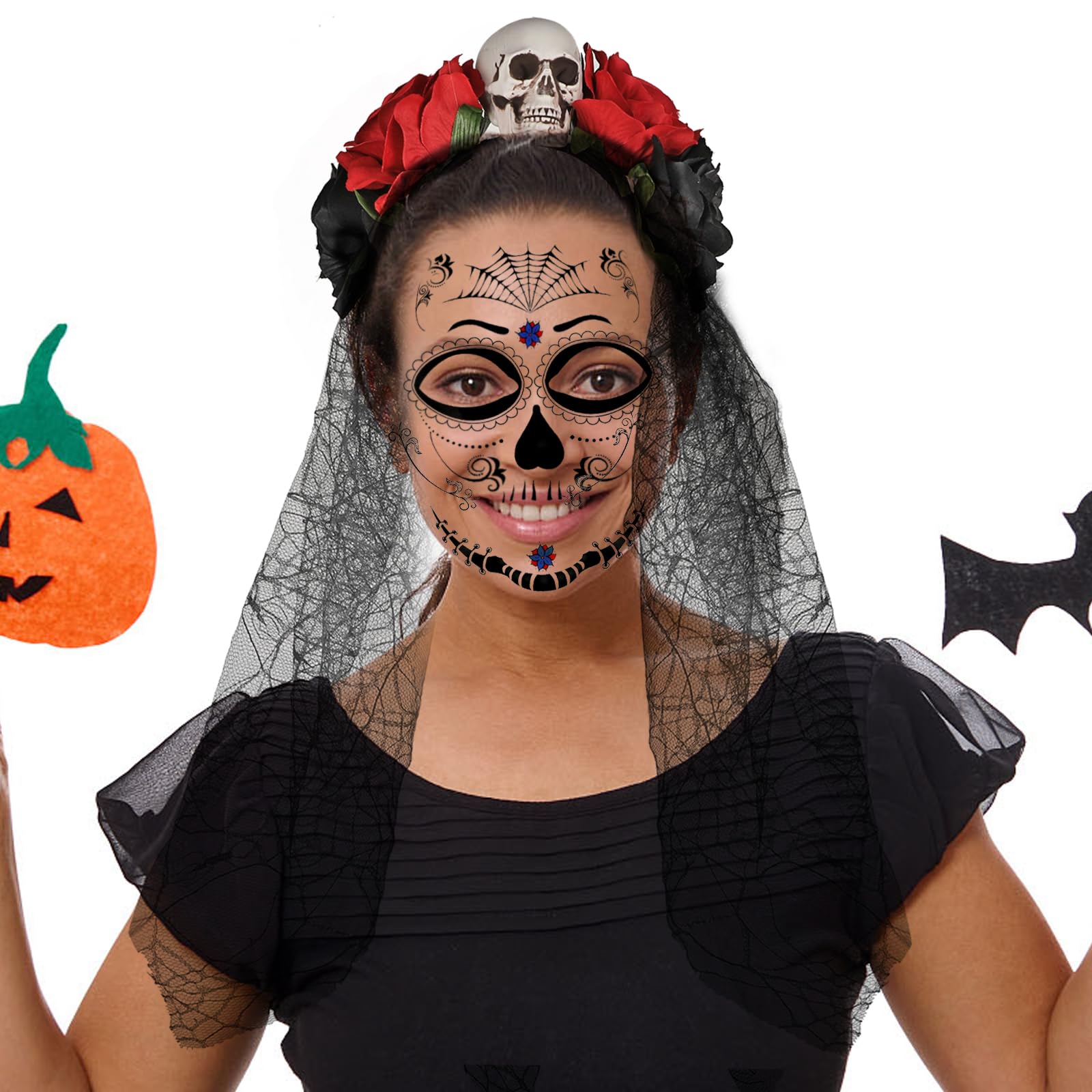 howaf-tag-der-toten-haarreif-schwarz-mit-schleier-und-tattoo image 7