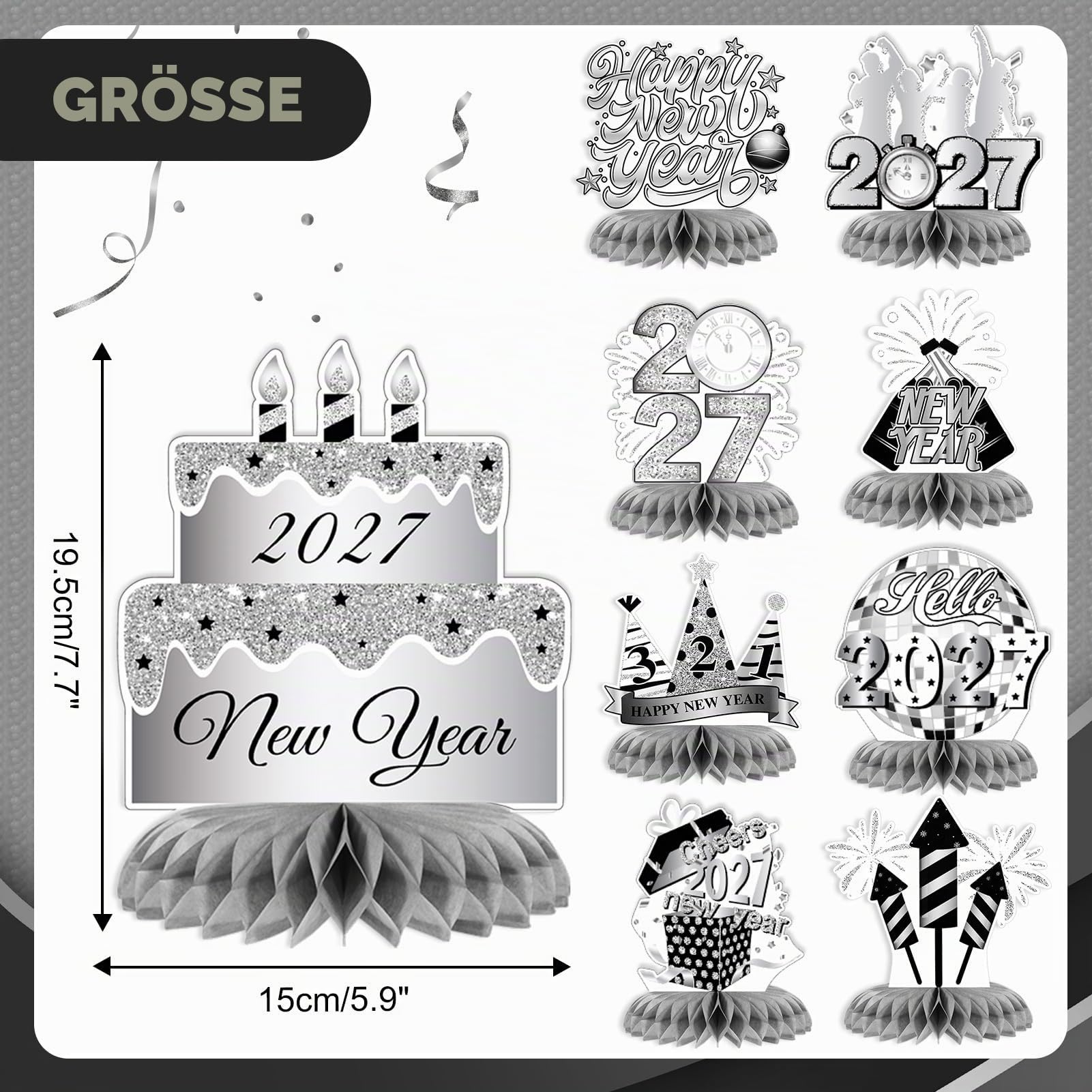 howaf-silvester-deko-2027-tischdeko-silber-9-teilig-waben image 2