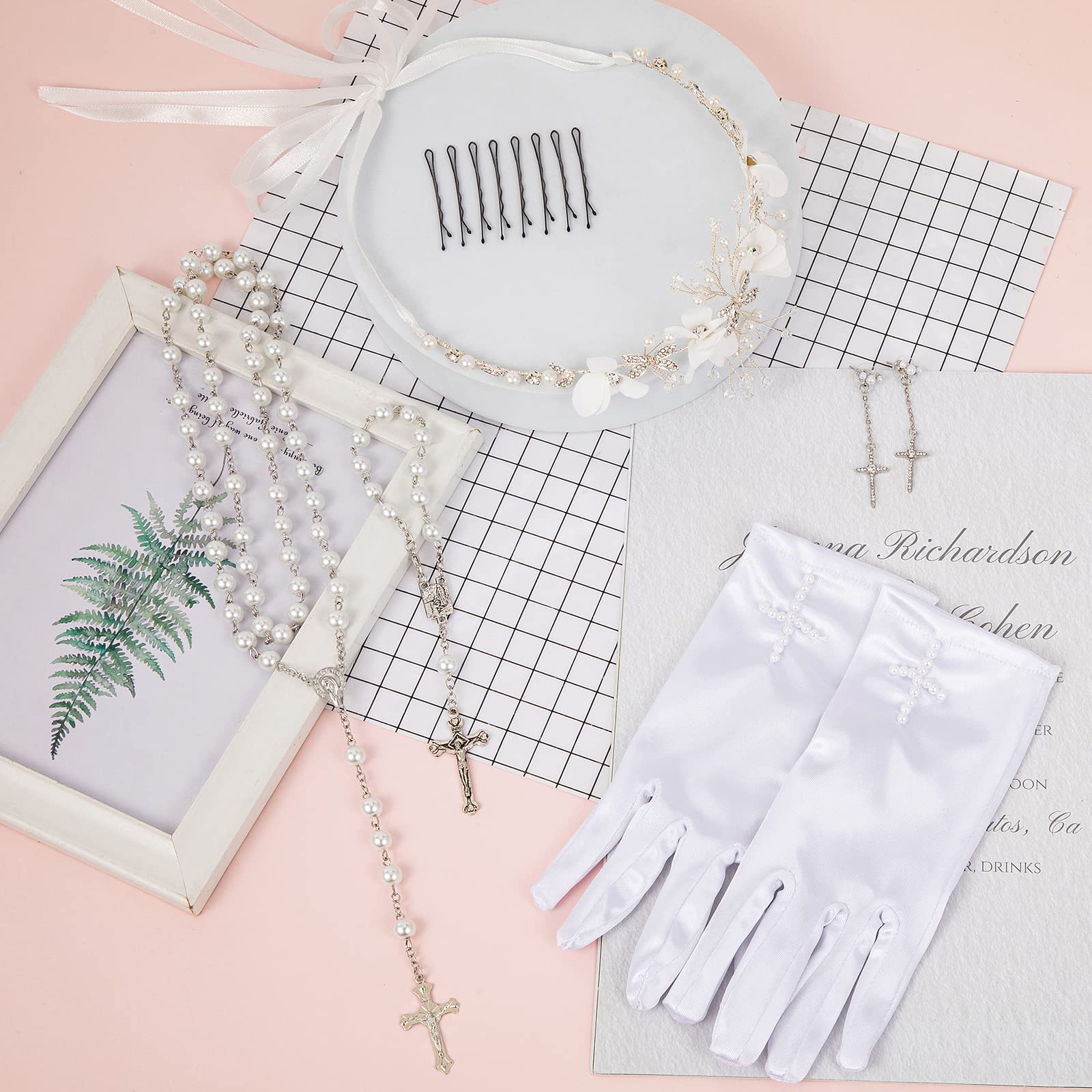 howaf-kommunion-set-5-teilig-haarschmuck-wei-mit-handschuhe image 5