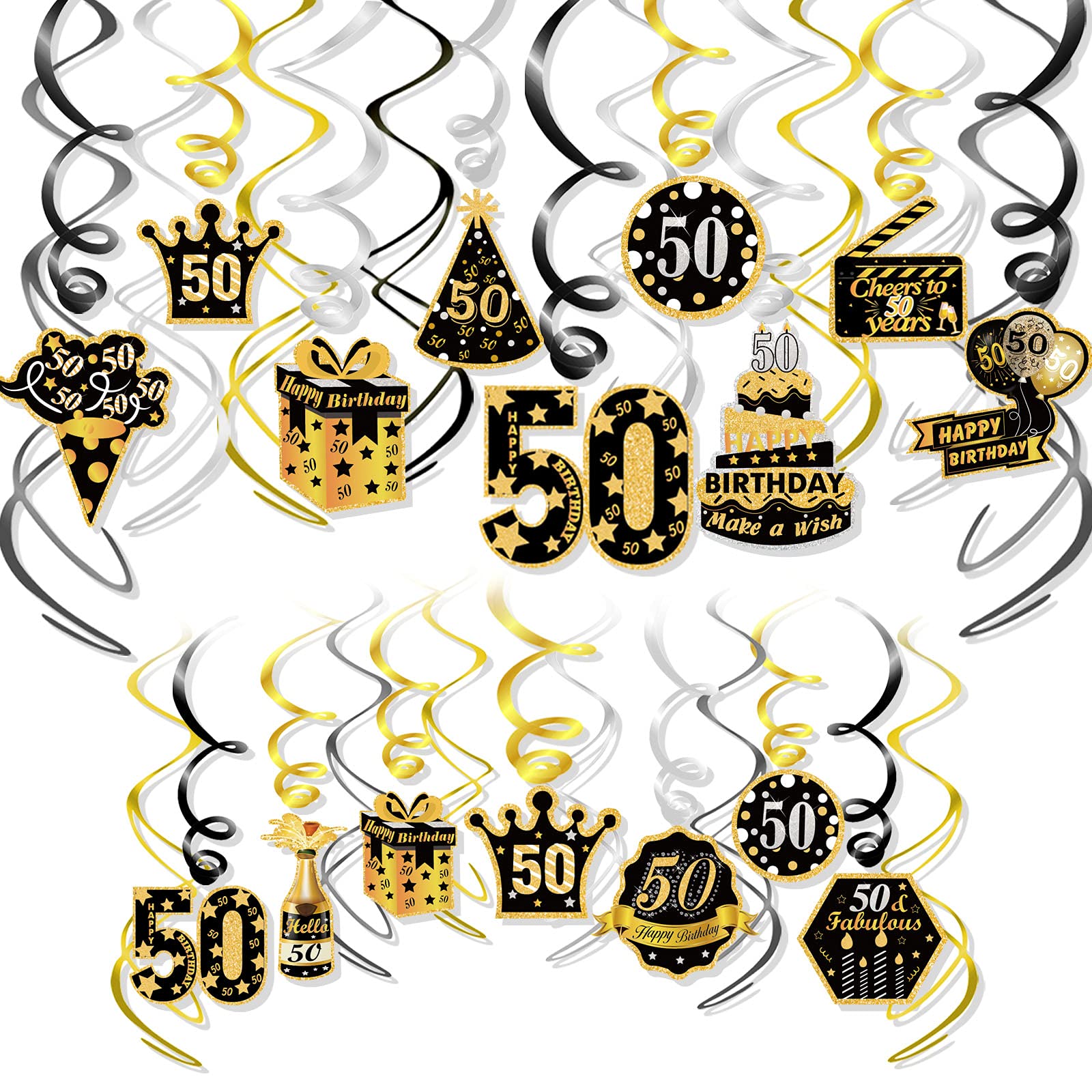 howaf-50-geburtstag-h-ngedeko-deckenh-nger-30-st-ck-schwarz-gold image 1
