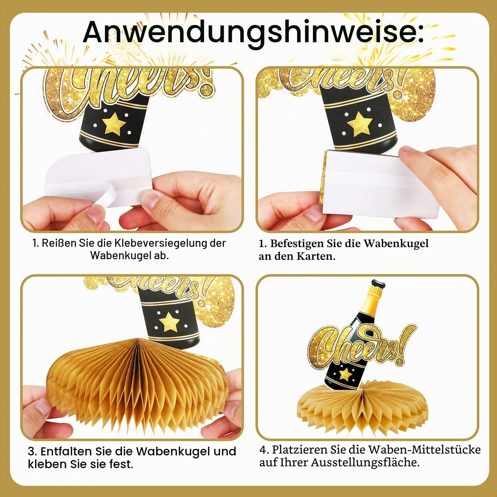howaf-silvester-deko-2027-bienenwabe-tischdeko-schwarz-gold-9-stk image 3