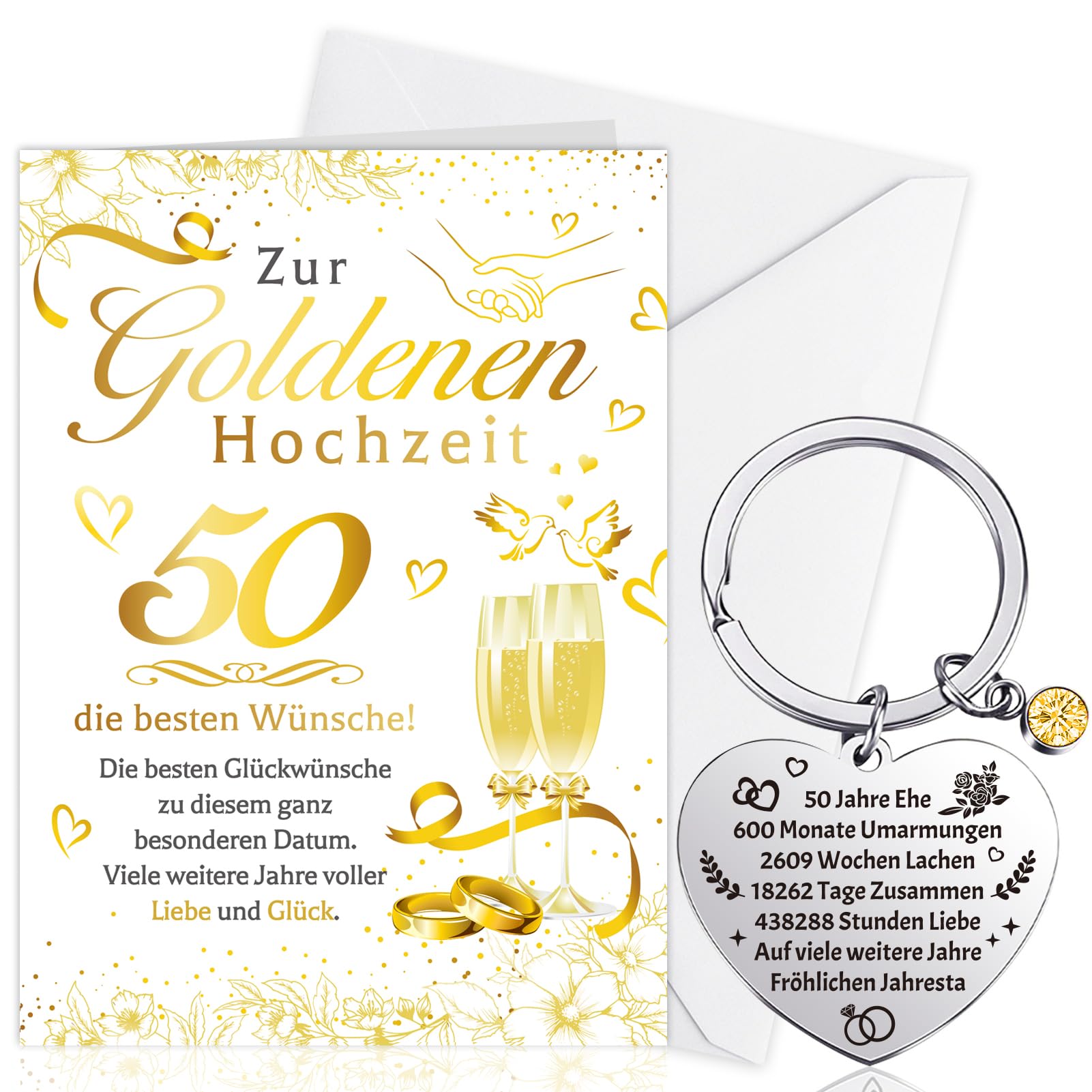 howaf-goldene-hochzeit-karte-mit-schl-sselanh-nger-50-jahre-set image 1
