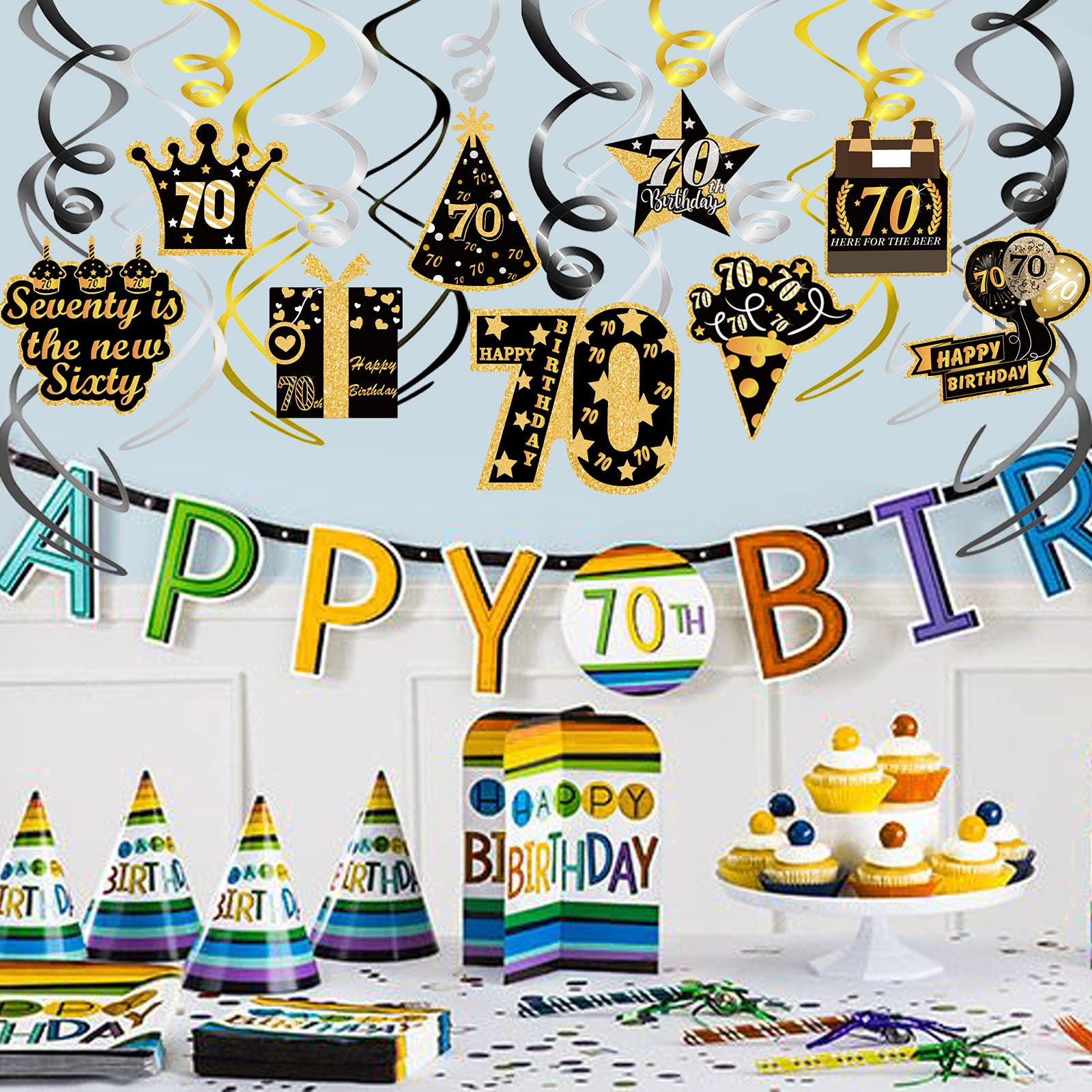 howaf-70-geburtstag-h-ngedeko-deckenh-nger-30-st-ck-schwarz-gold image 5