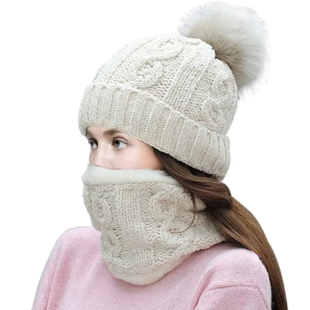 tacobear-strickm-tze-loop-set-beige-bommelm-tze-beanie image 1